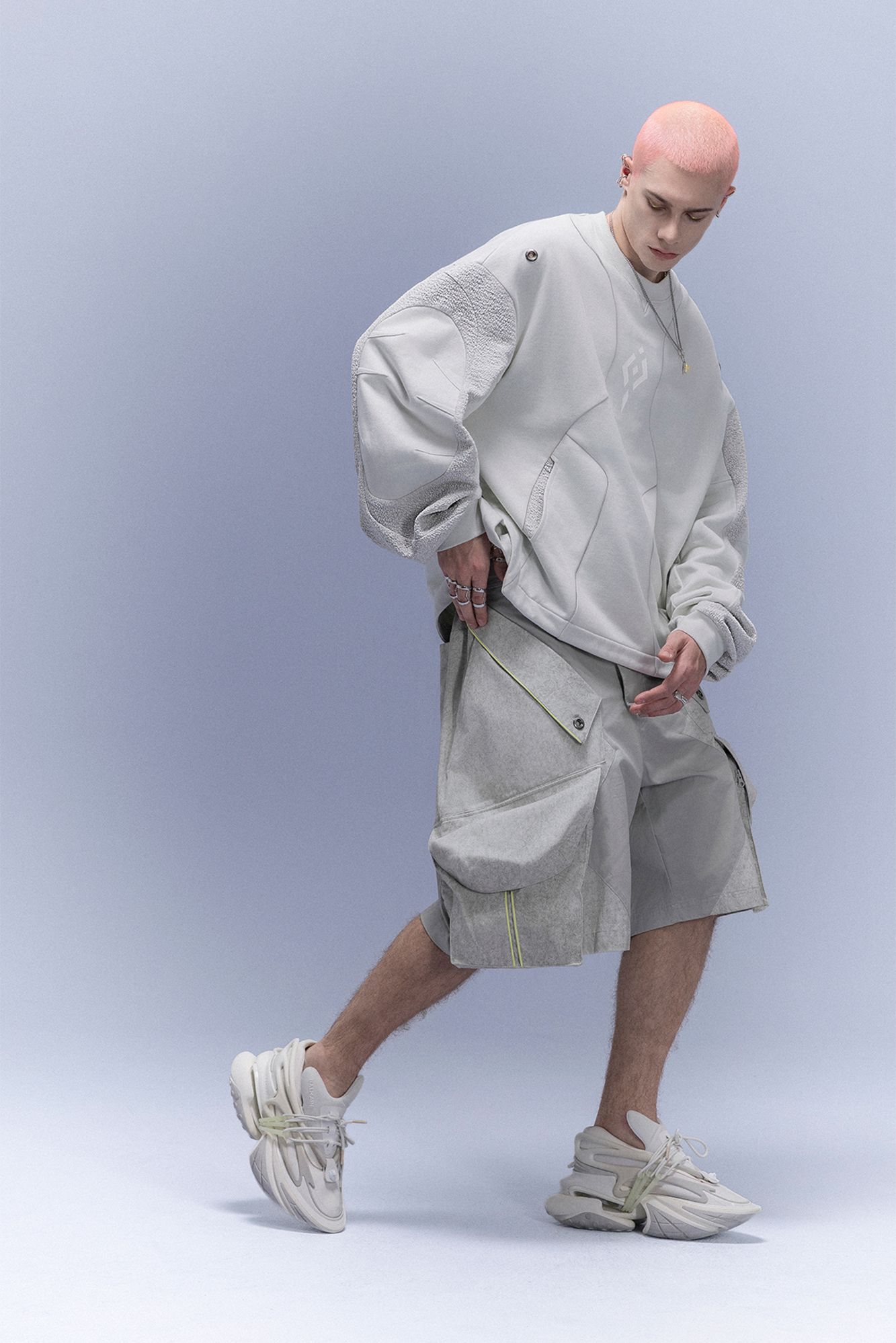 XIPHEVIL Utility Paneled Crewneck Sweatshirt White