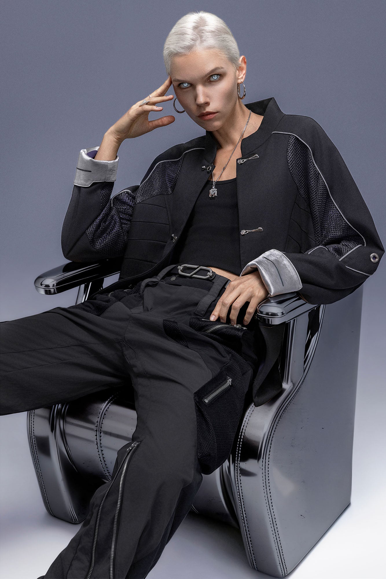 XIPHEVIL Tech Wool-Blend Mandarin Button-Up Jacket