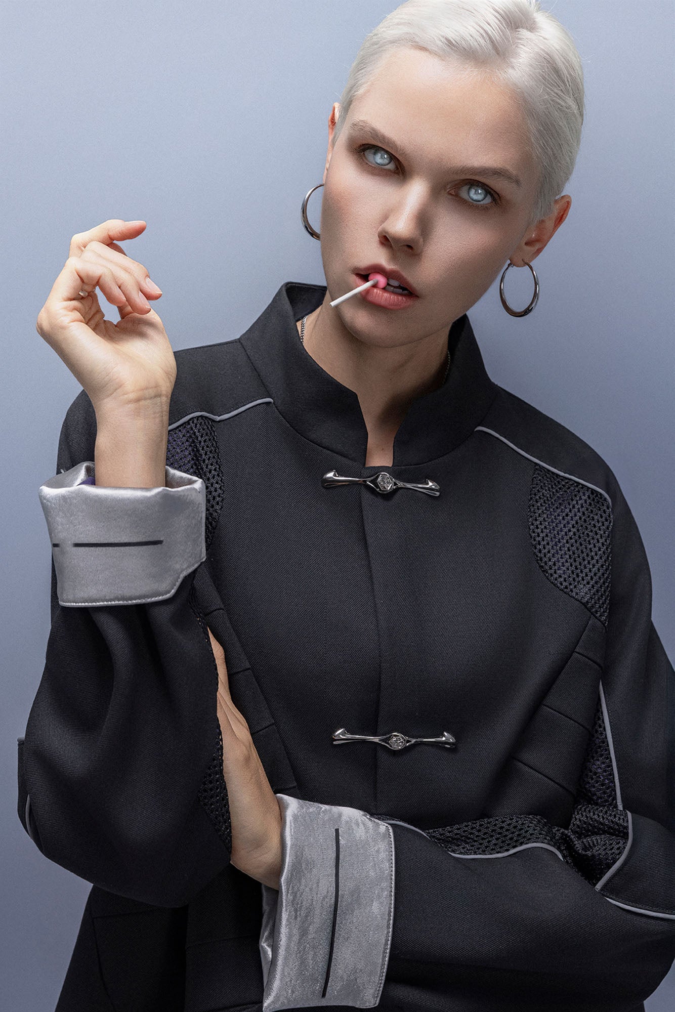 XIPHEVIL Tech Wool-Blend Mandarin Button-Up Jacket