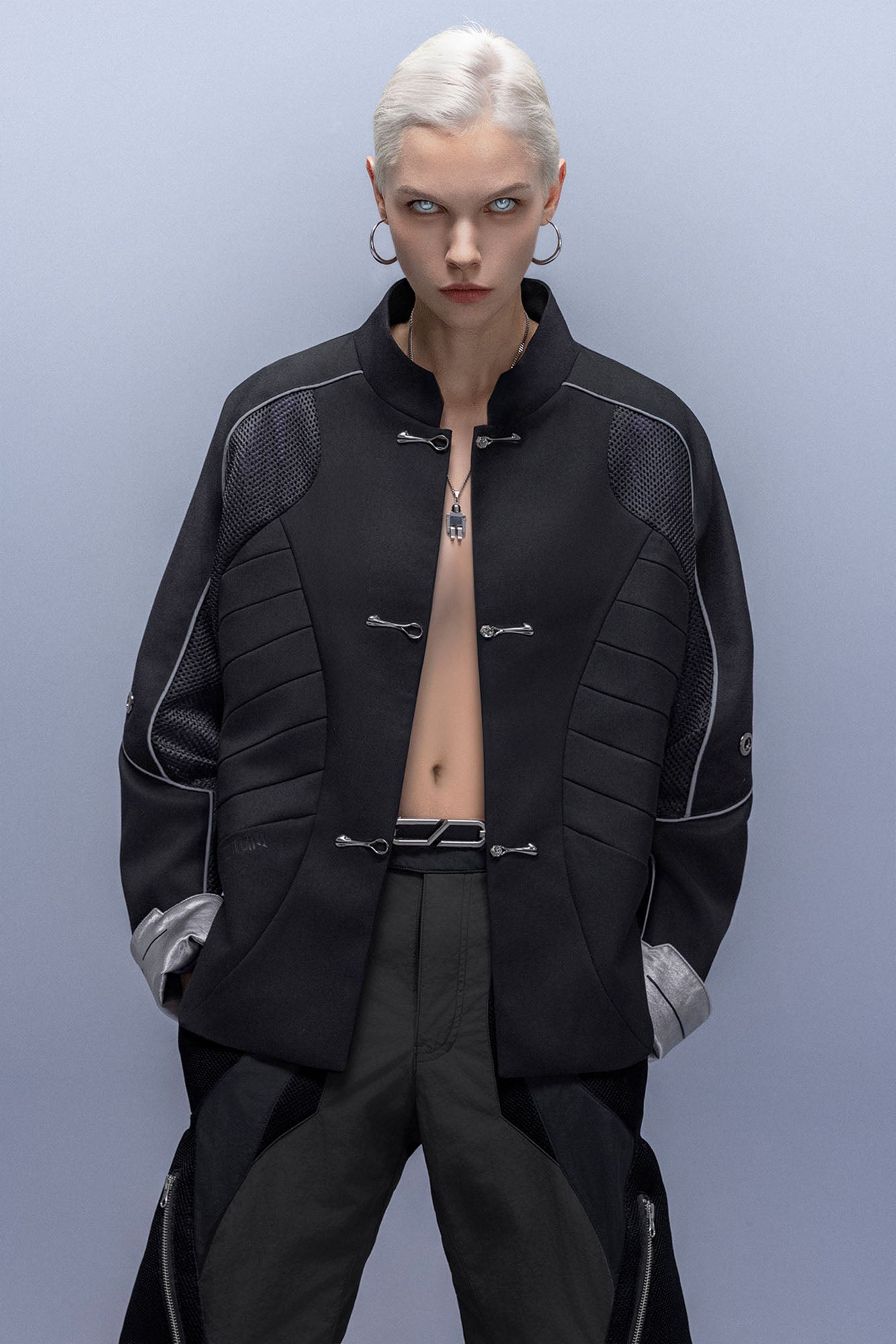 XIPHEVIL Tech Wool-Blend Mandarin Button-Up Jacket