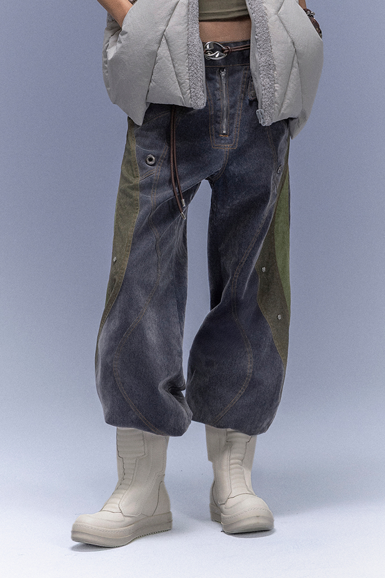 XIPHEVIL Washed Rivet Paneled Wide-Leg Pants