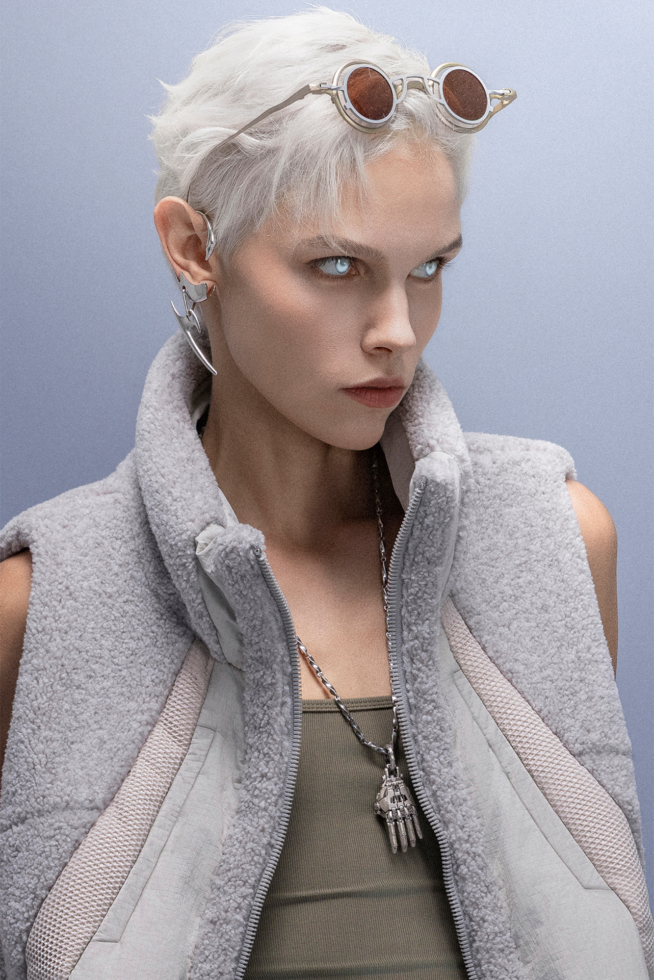 XIPHEVIL High-Neck Fleece-Panel Vest Light Gray