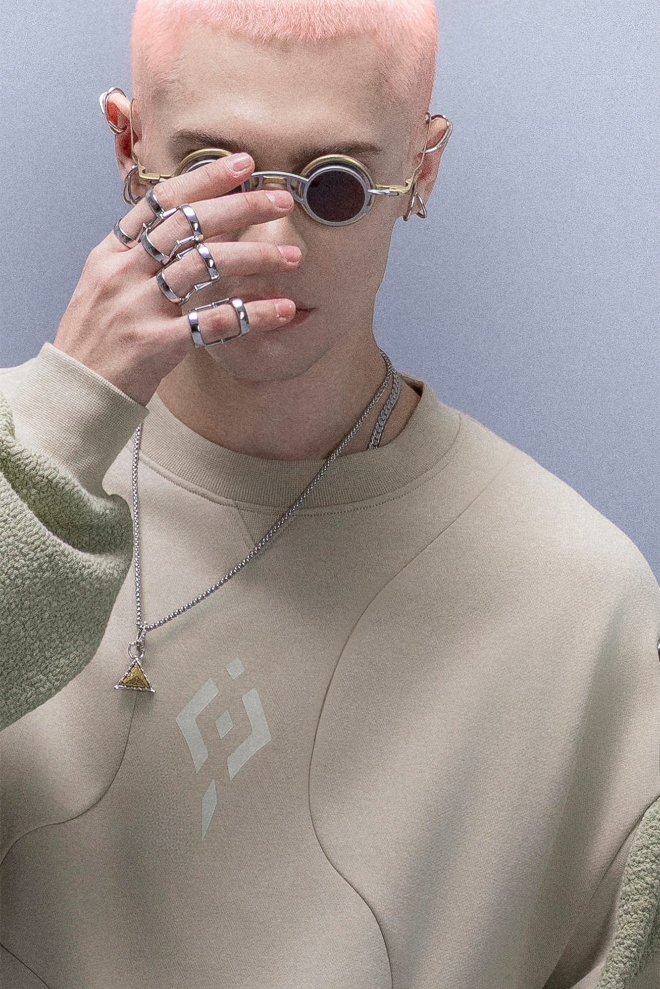 XIPHEVIL Utility Paneled Crewneck Sweatshirt Green