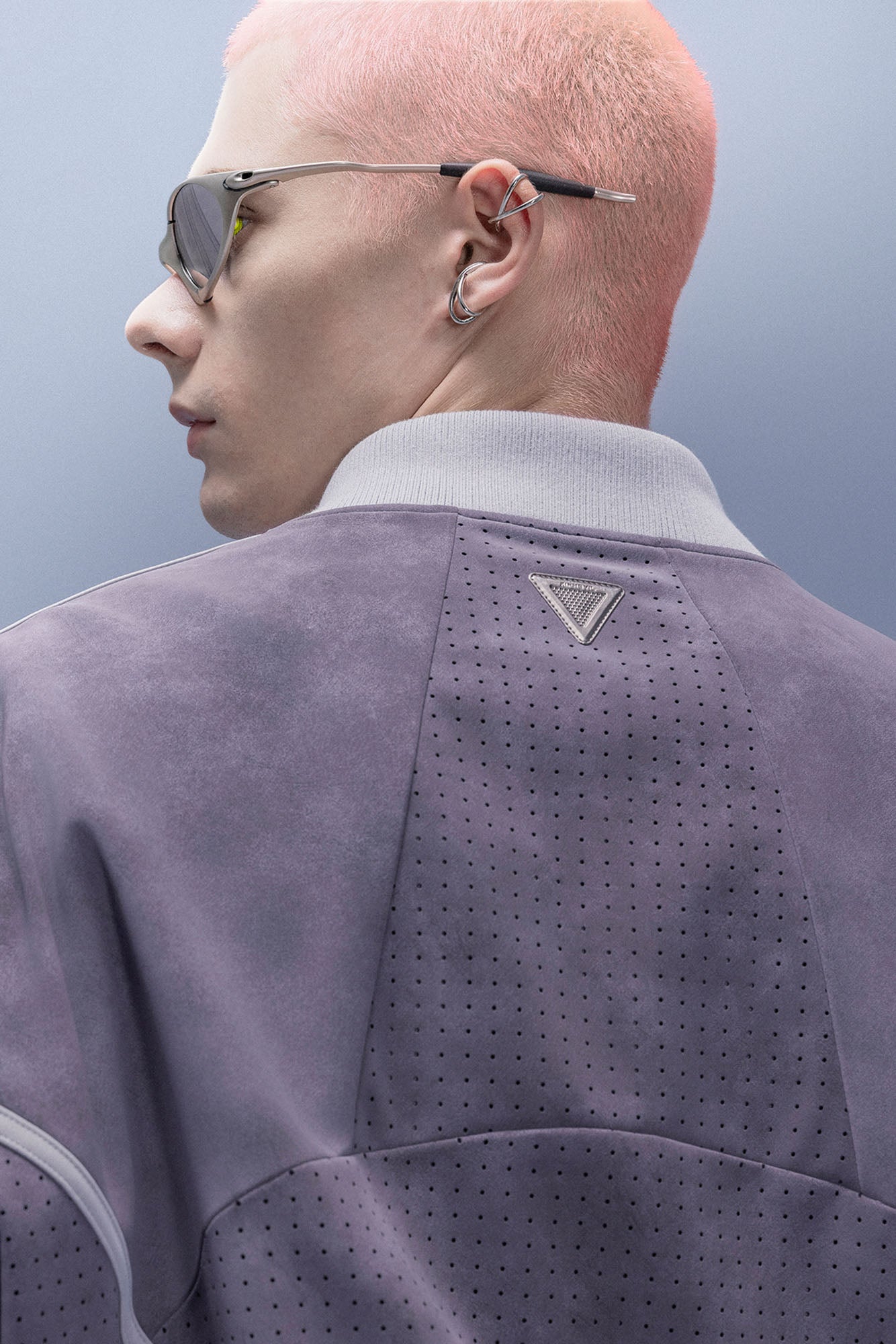 XIPHEVIL Faux Suede Embroidered LOGO Bomber Purple