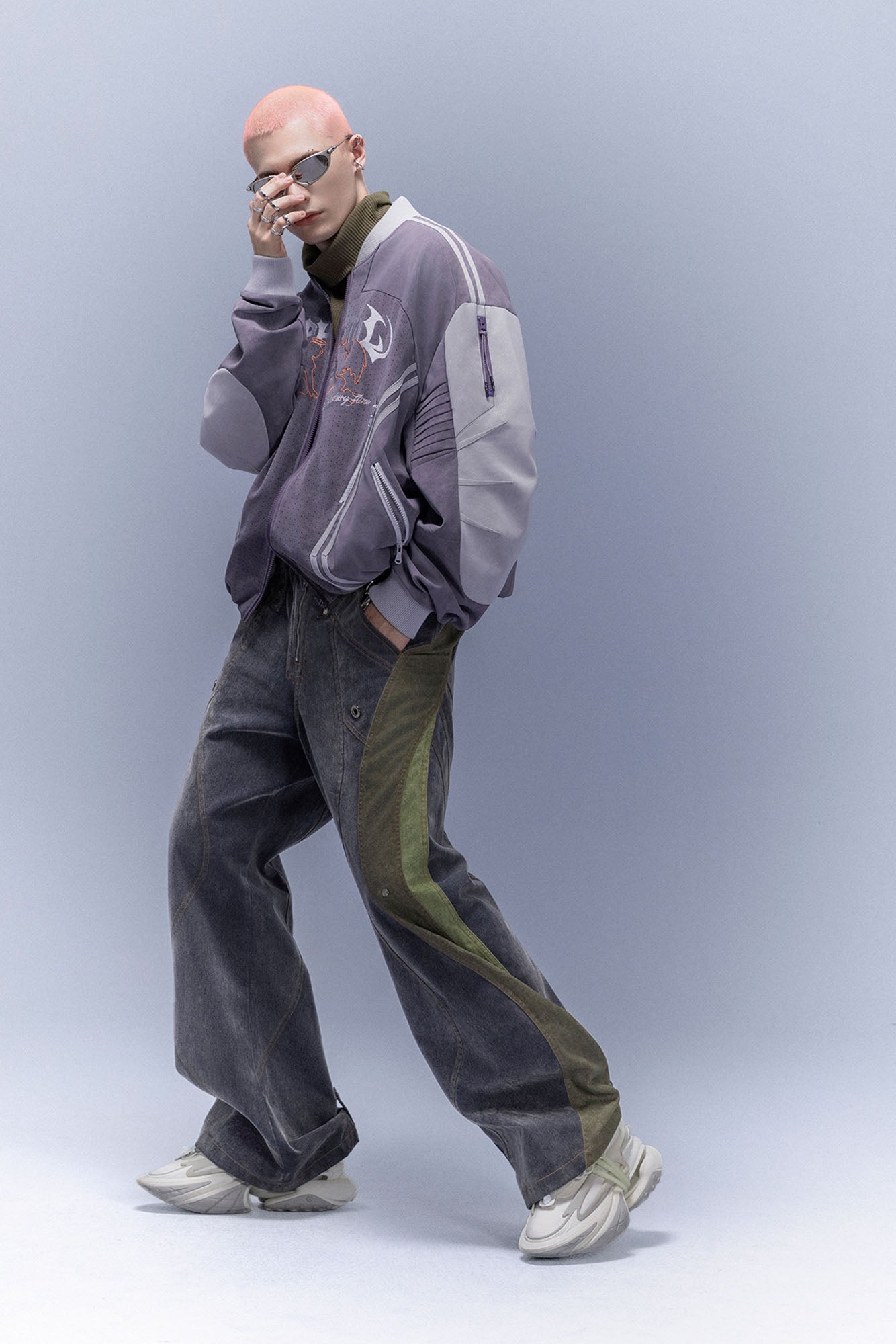 XIPHEVIL Faux Suede Embroidered LOGO Bomber Purple