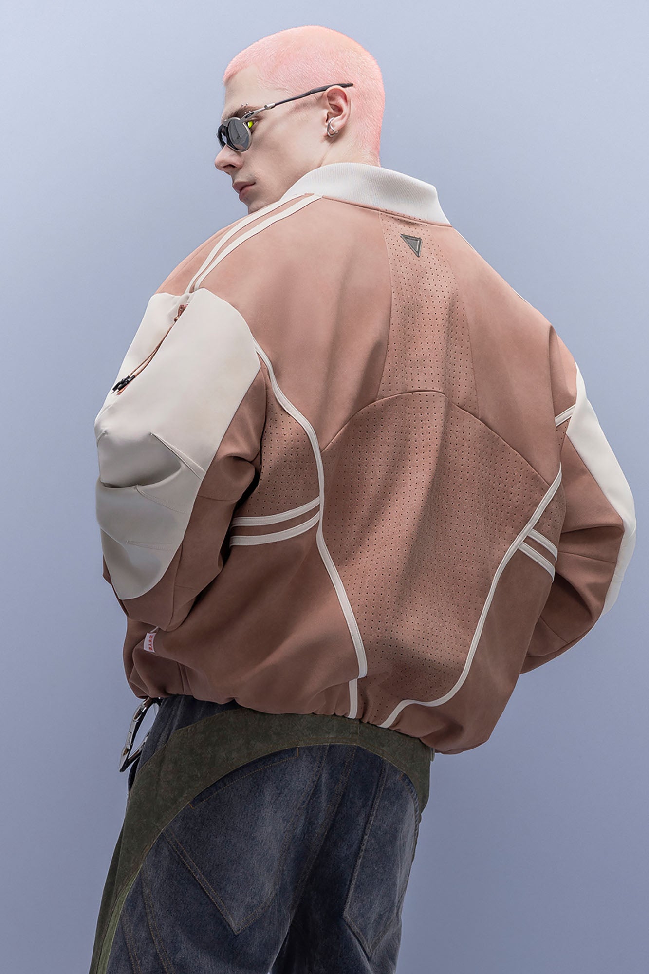 XIPHEVIL Faux Suede Embroidered LOGO Bomber Brown