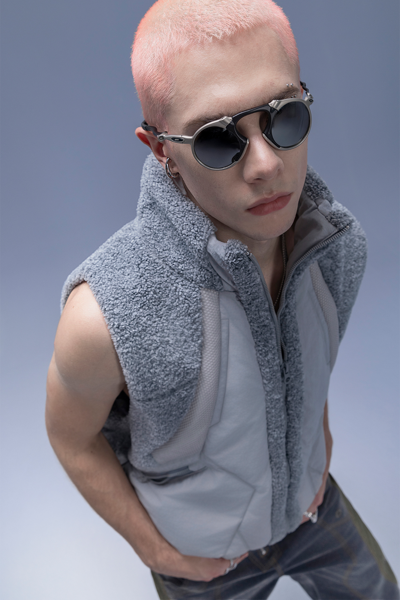 XIPHEVIL High-Neck Fleece-Panel Vest Dark Gray