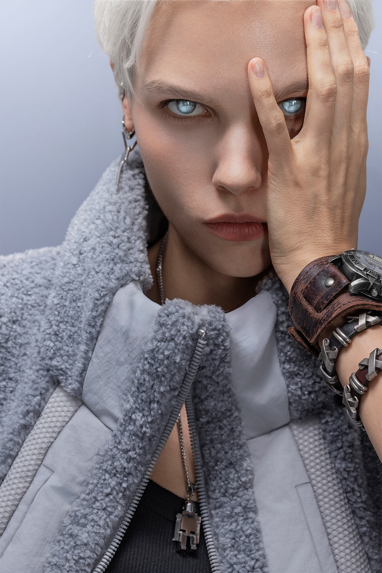 XIPHEVIL High-Neck Fleece-Panel Vest Dark Gray