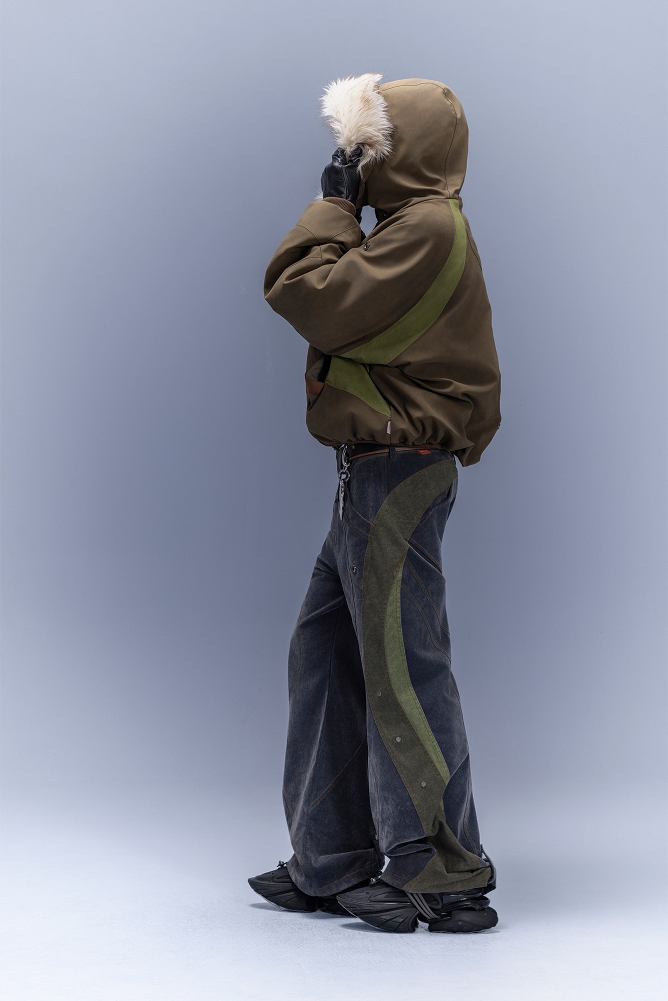 XIPHEVIL Faux Fur Trim Panel Puffer Jacket