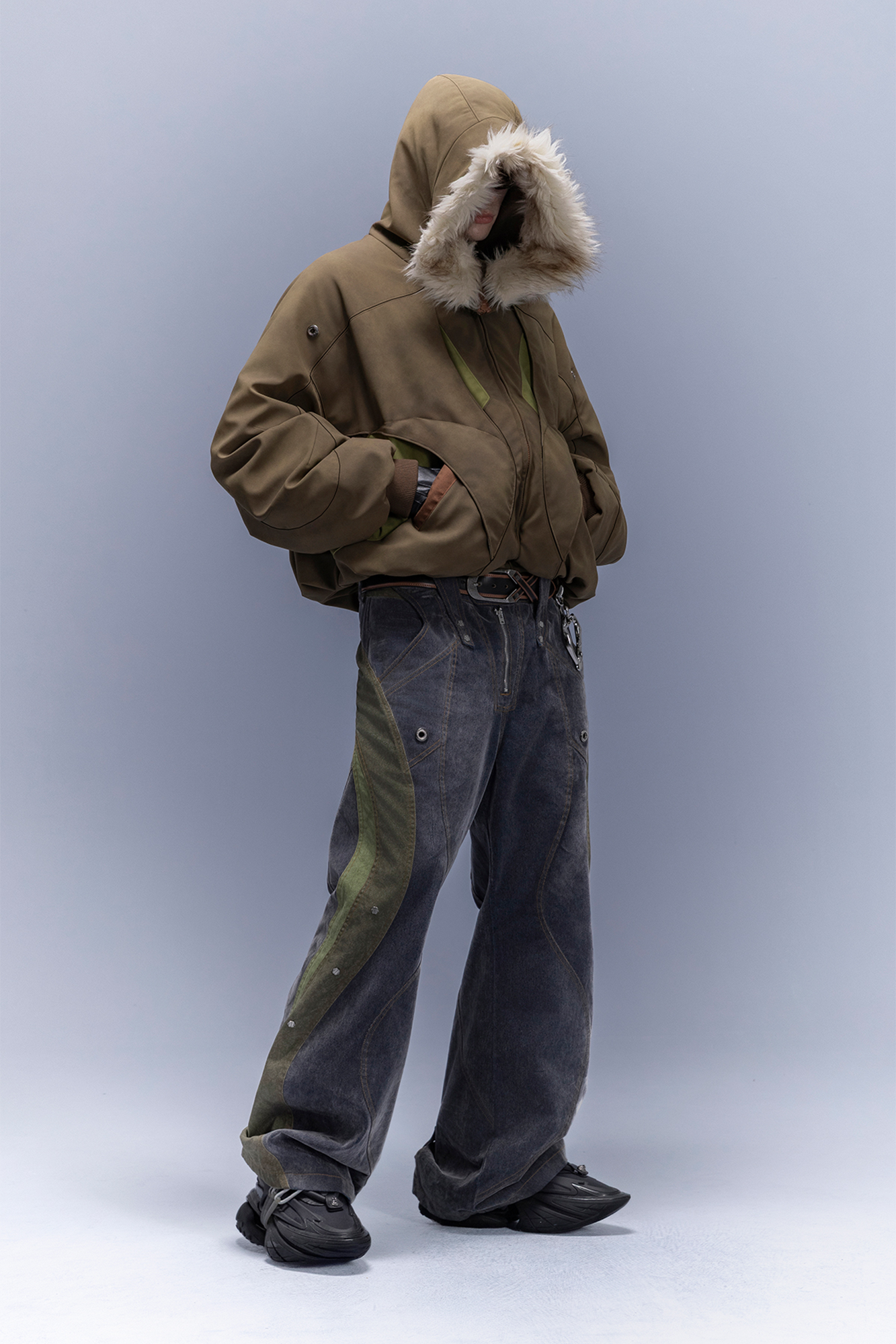 XIPHEVIL Faux Fur Trim Panel Puffer Jacket