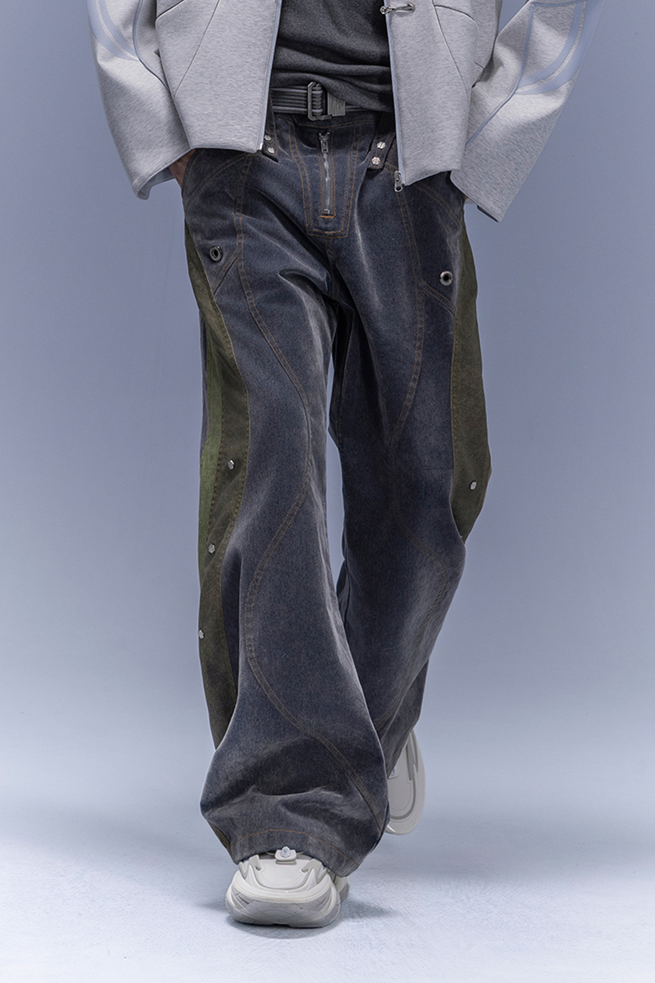 XIPHEVIL Washed Rivet Paneled Wide-Leg Pants