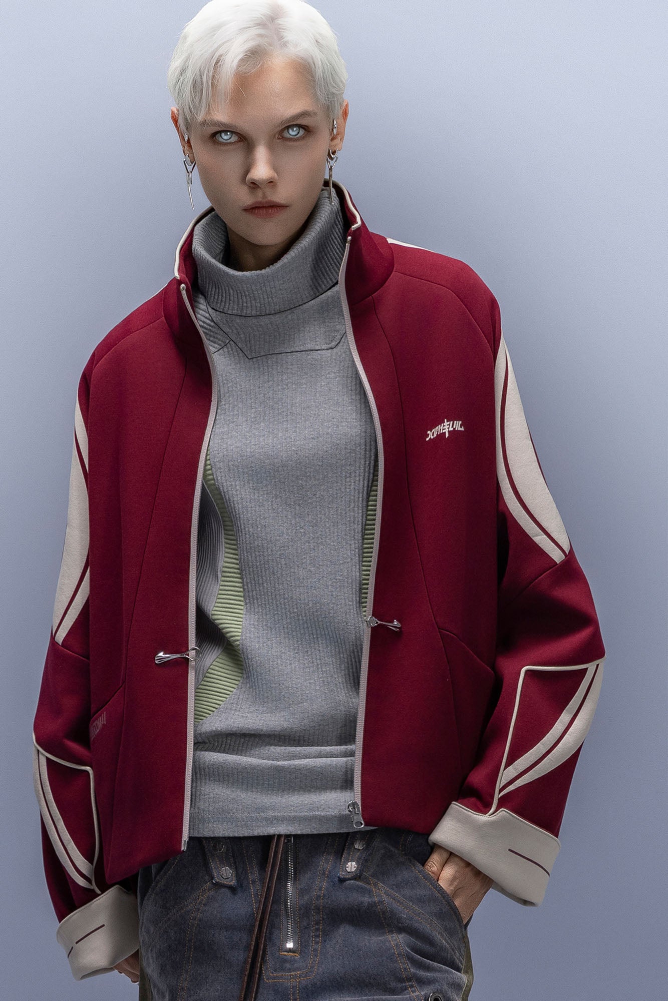 XIPHEVIL Contrast-Paneled Raglan Track Jacket Red