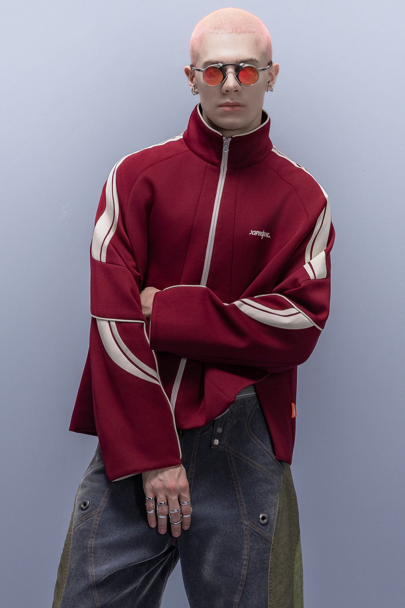 XIPHEVIL Contrast-Paneled Raglan Track Jacket Red