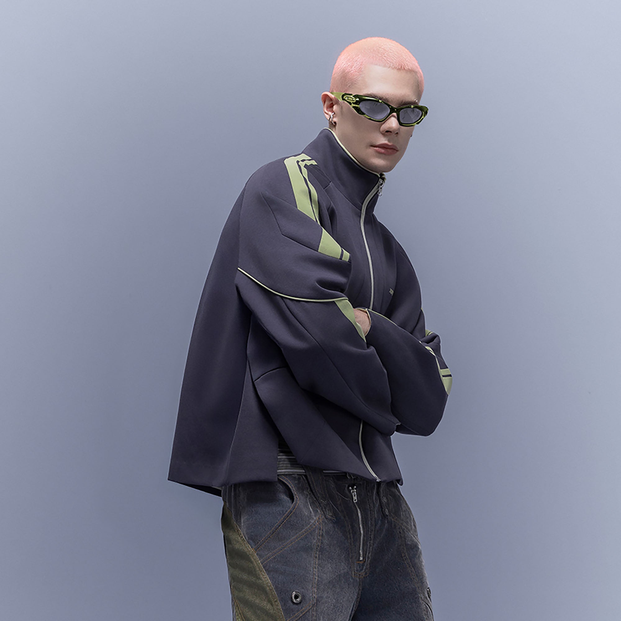 XIPHEVIL Contrast-Paneled Raglan Track Jacket Blue