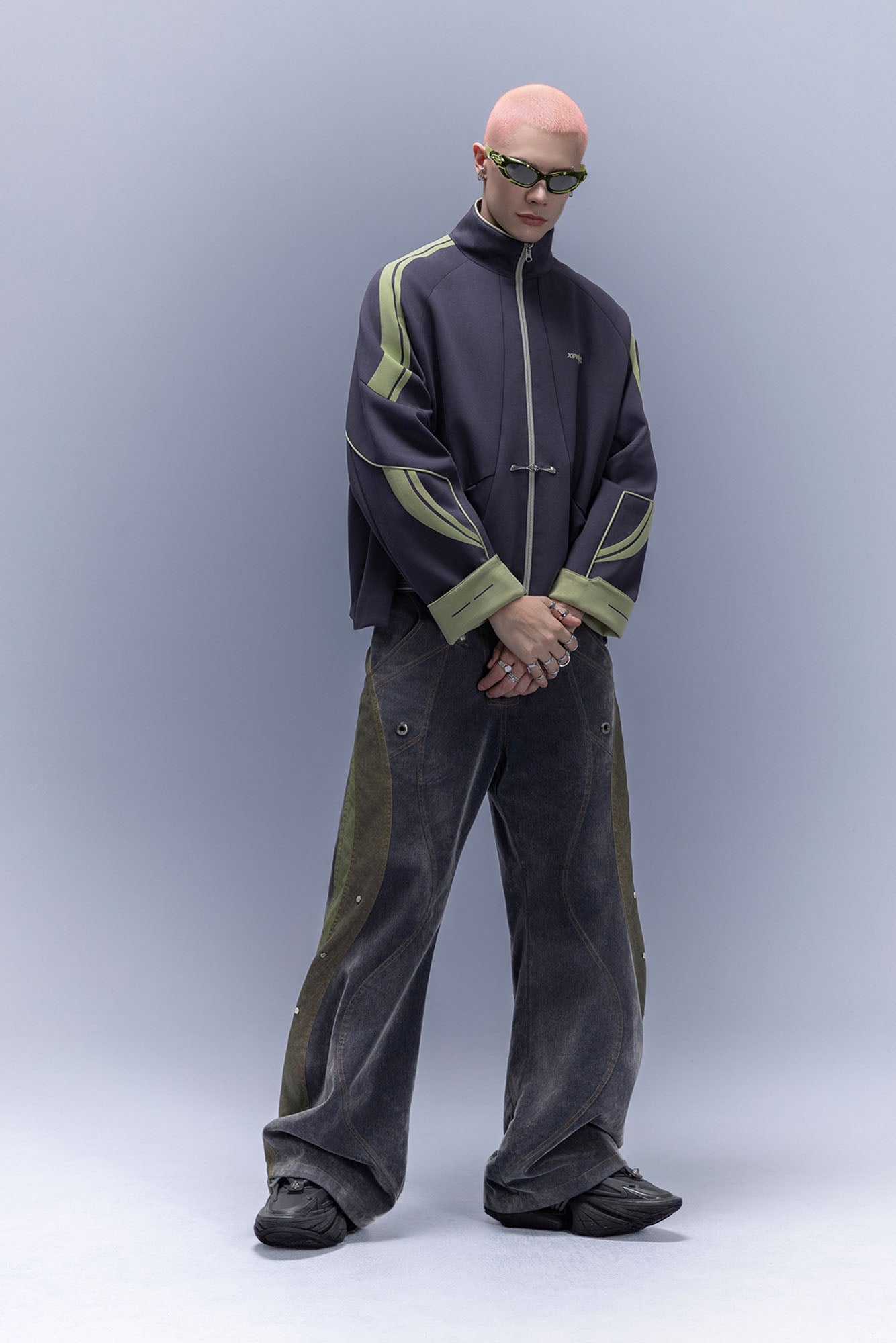 XIPHEVIL Contrast-Paneled Raglan Track Jacket Blue