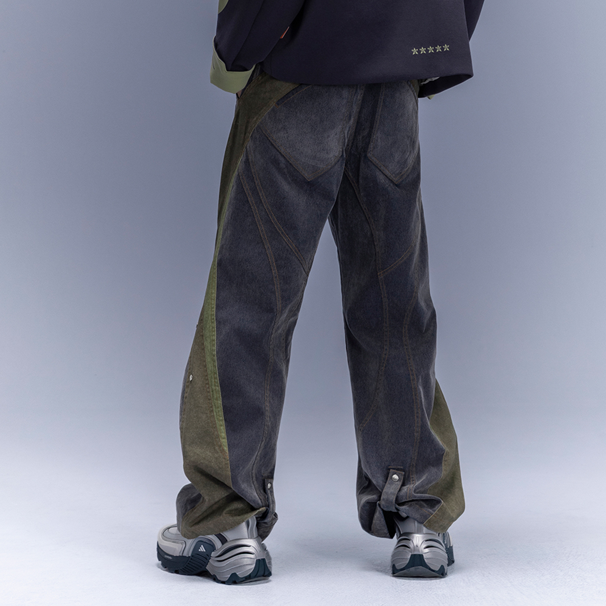 XIPHEVIL Washed Rivet Paneled Wide-Leg Pants