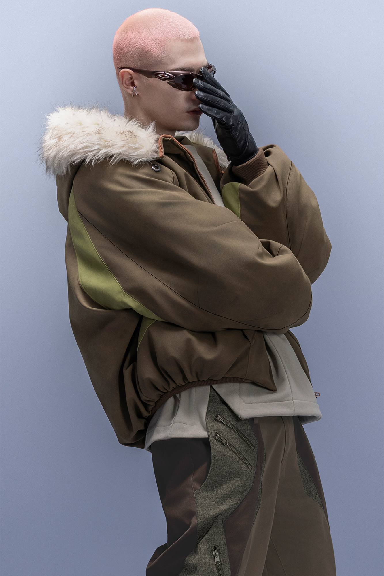 XIPHEVIL Faux Fur Trim Panel Puffer Jacket