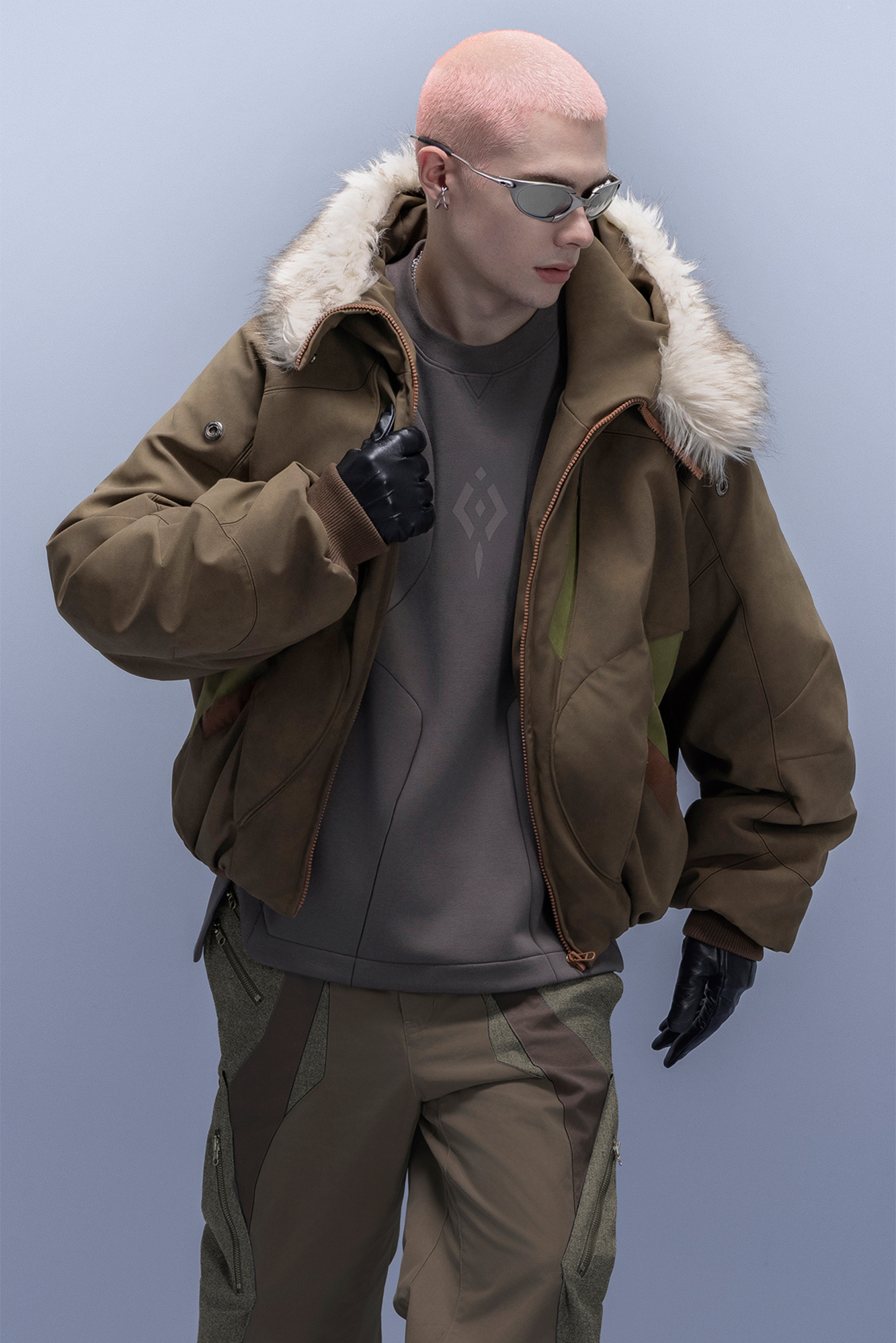 XIPHEVIL Faux Fur Trim Panel Puffer Jacket