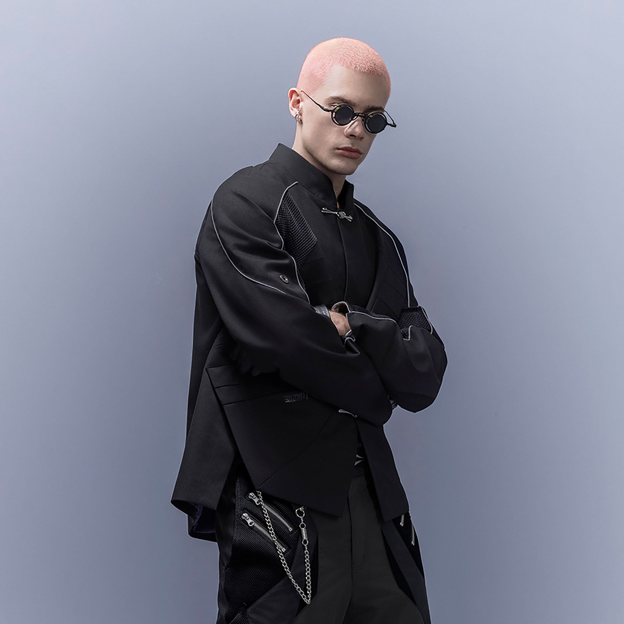 XIPHEVIL Tech Wool-Blend Mandarin Button-Up Jacket