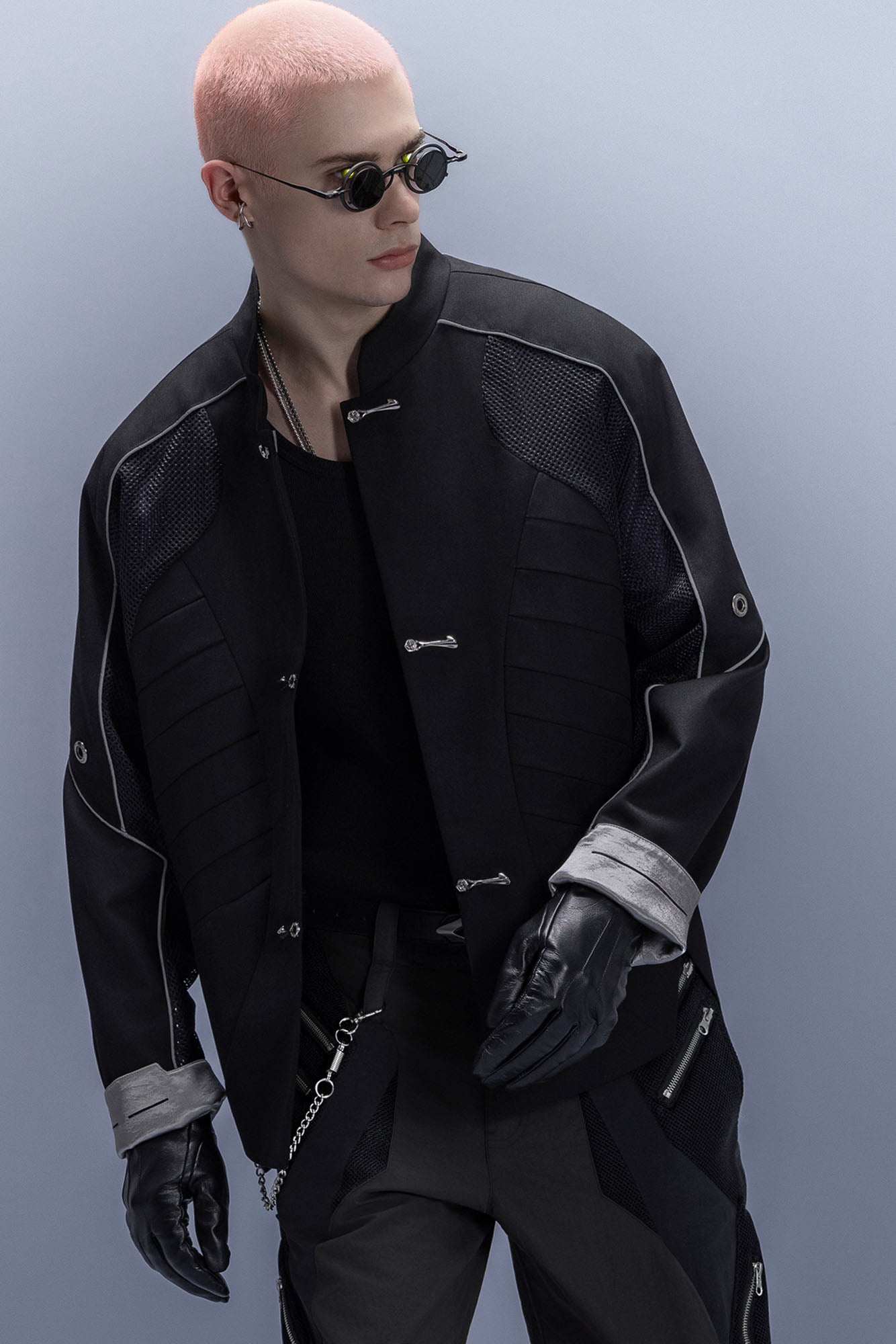 XIPHEVIL Tech Wool-Blend Mandarin Button-Up Jacket