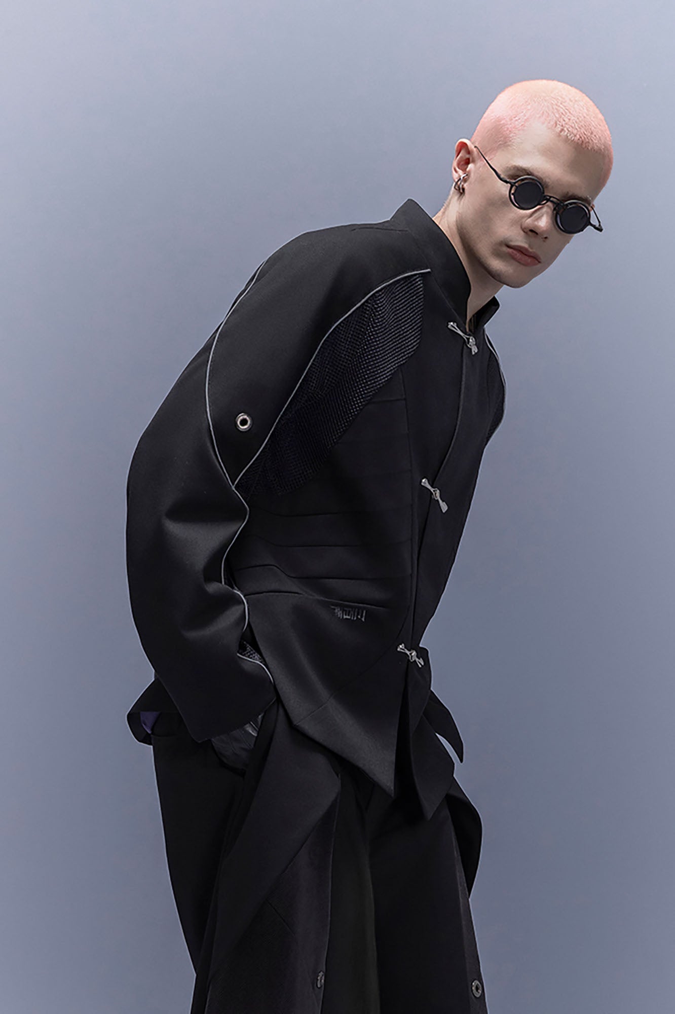 XIPHEVIL Tech Wool-Blend Mandarin Button-Up Jacket