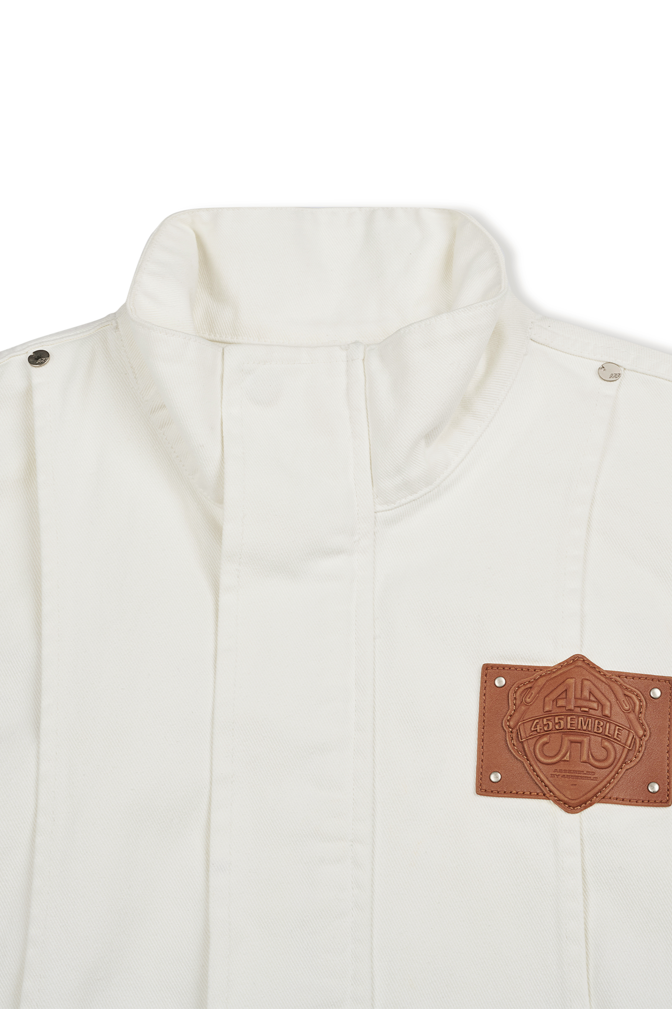 455EMBLE Faux leather Patch LOGO Denim Jacket