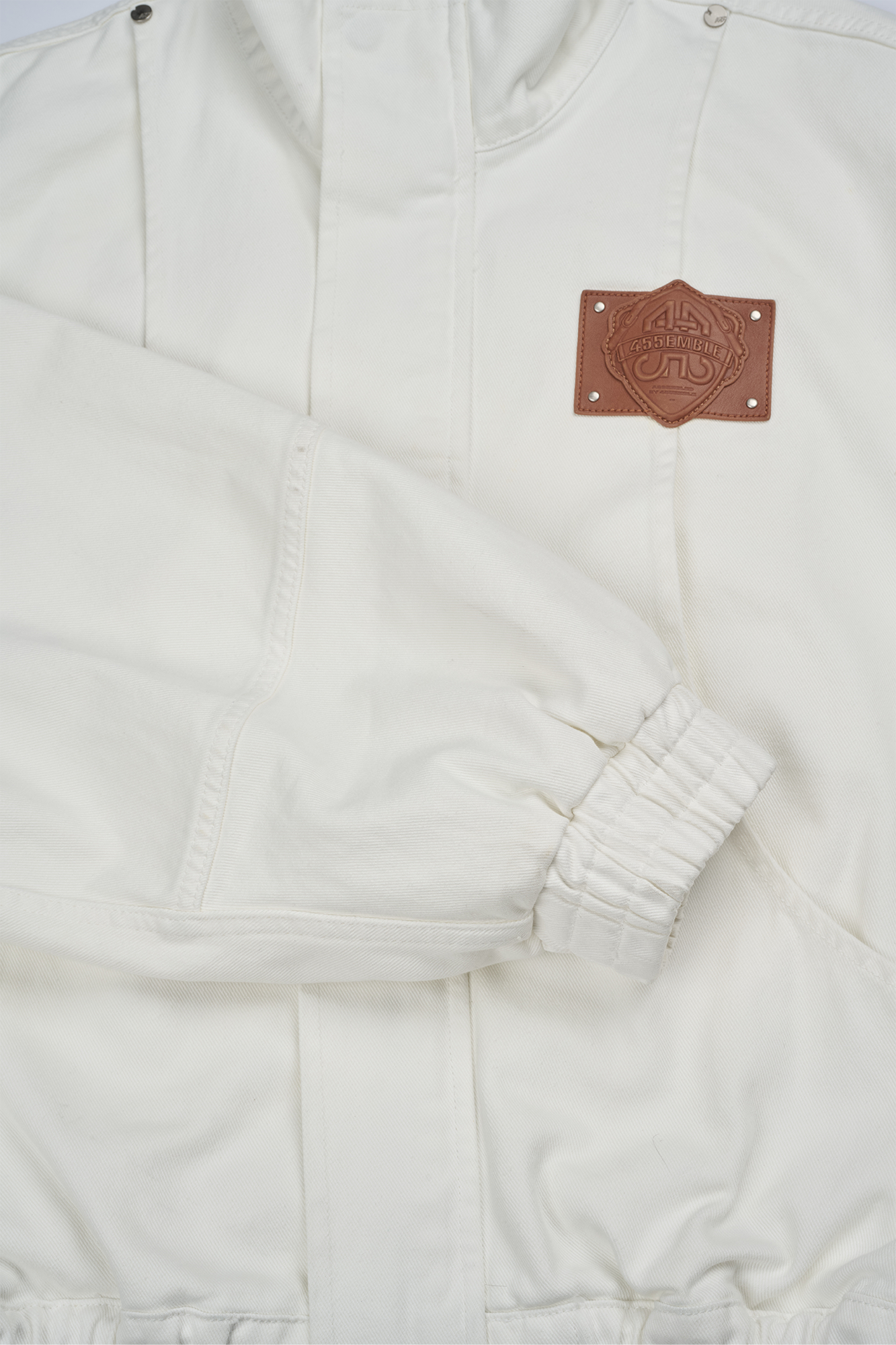 455EMBLE Faux leather Patch LOGO Denim Jacket