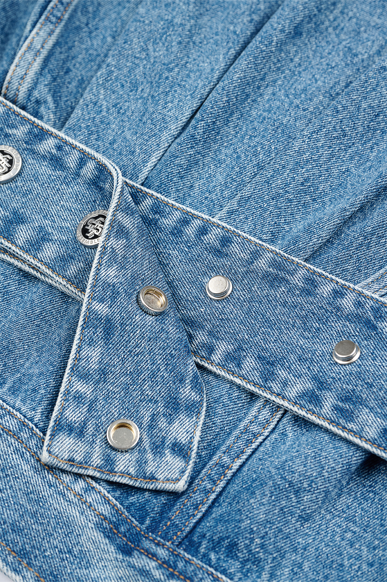 455EMBLE Washed Belted Waist-Cinched Denim Jacket