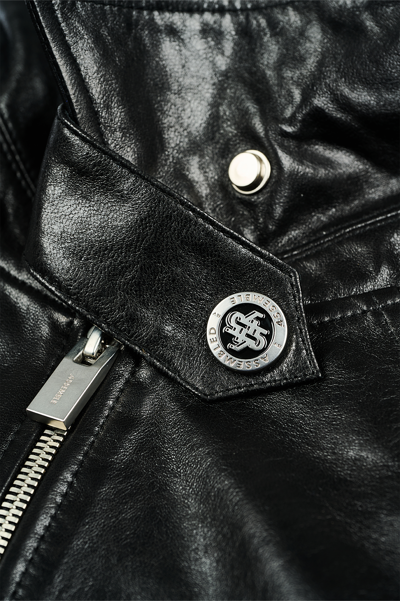 455EMBLE Glossy Leather Paneled Bomber Jacket