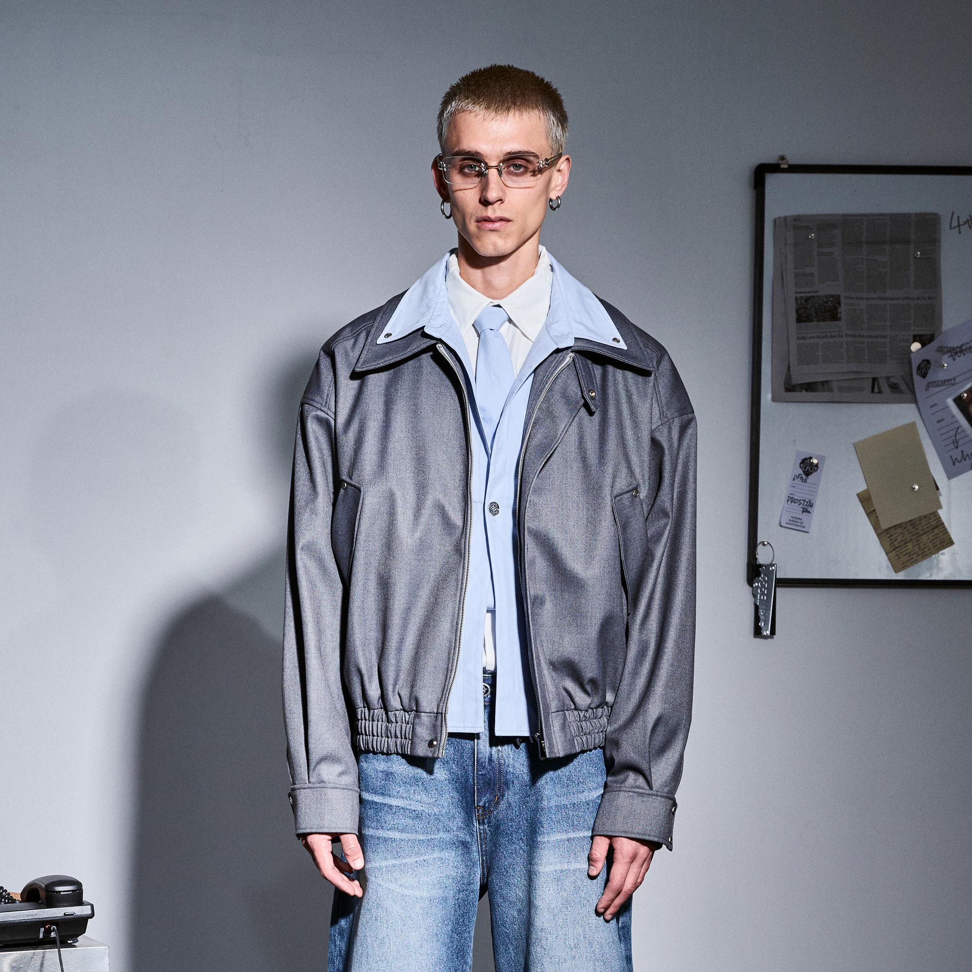 455EMBLE Double-Layered Stand-Collar Jacket