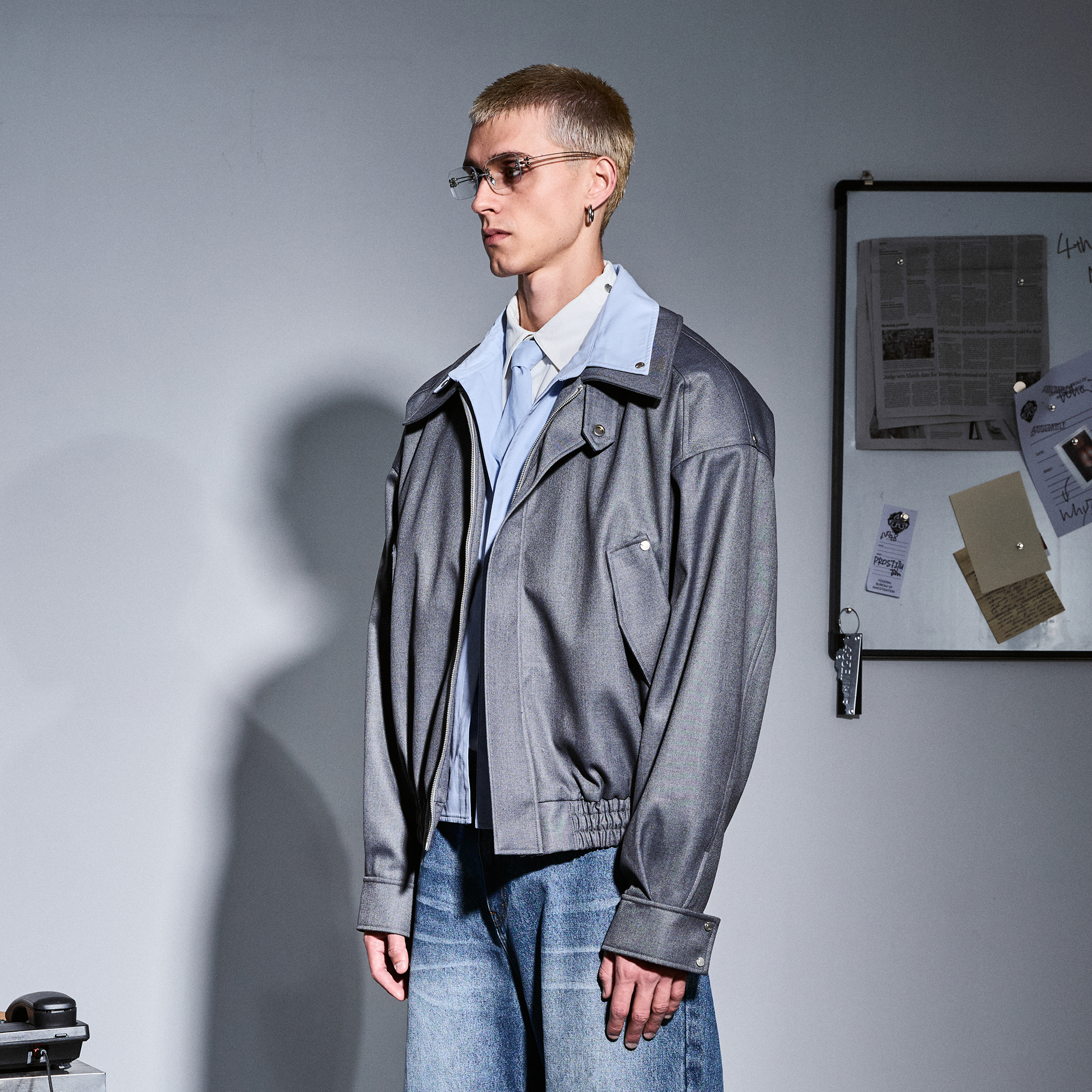 455EMBLE Double-Layered Stand-Collar Jacket