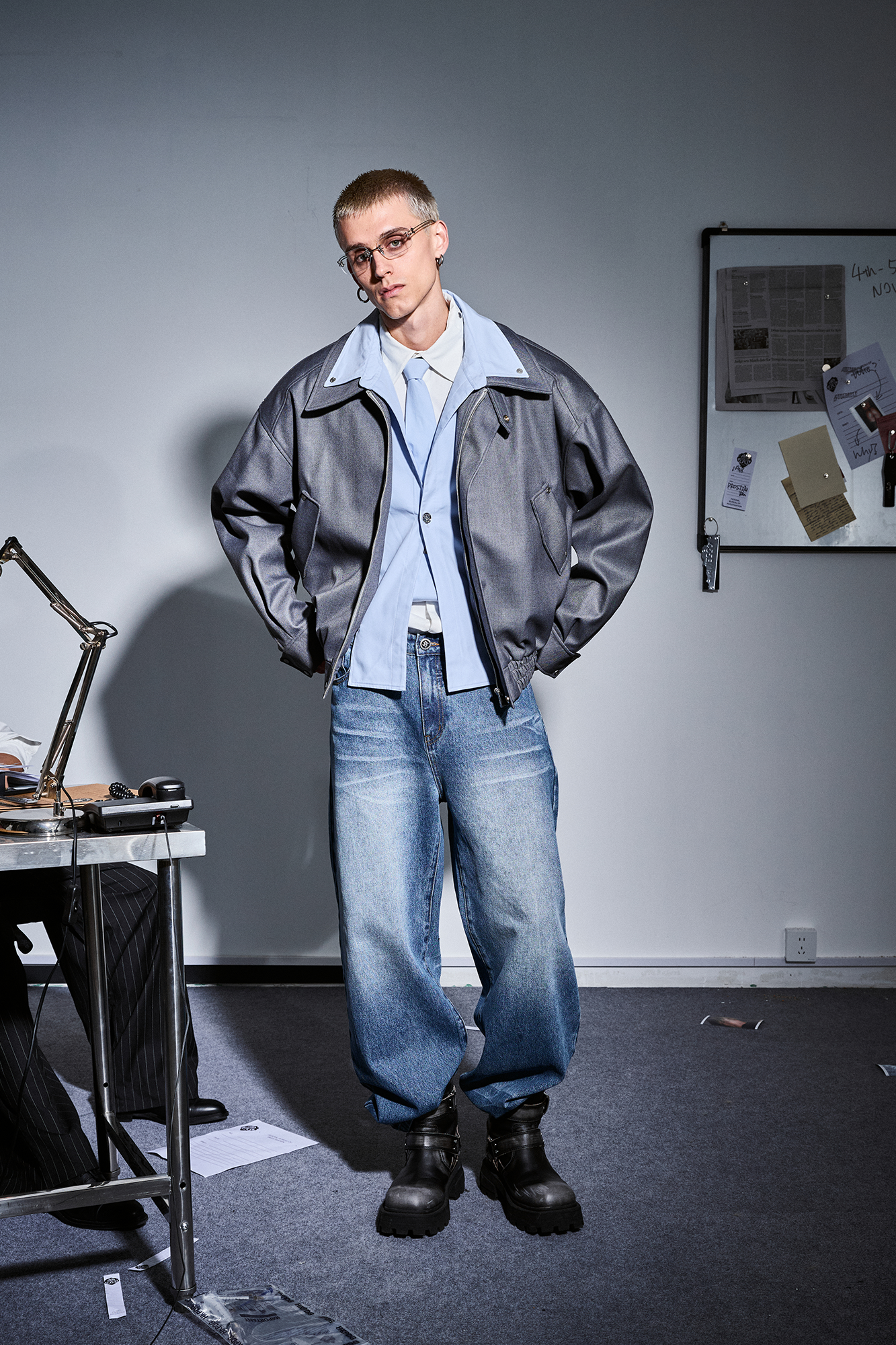 455EMBLE Double-Layered Stand-Collar Jacket