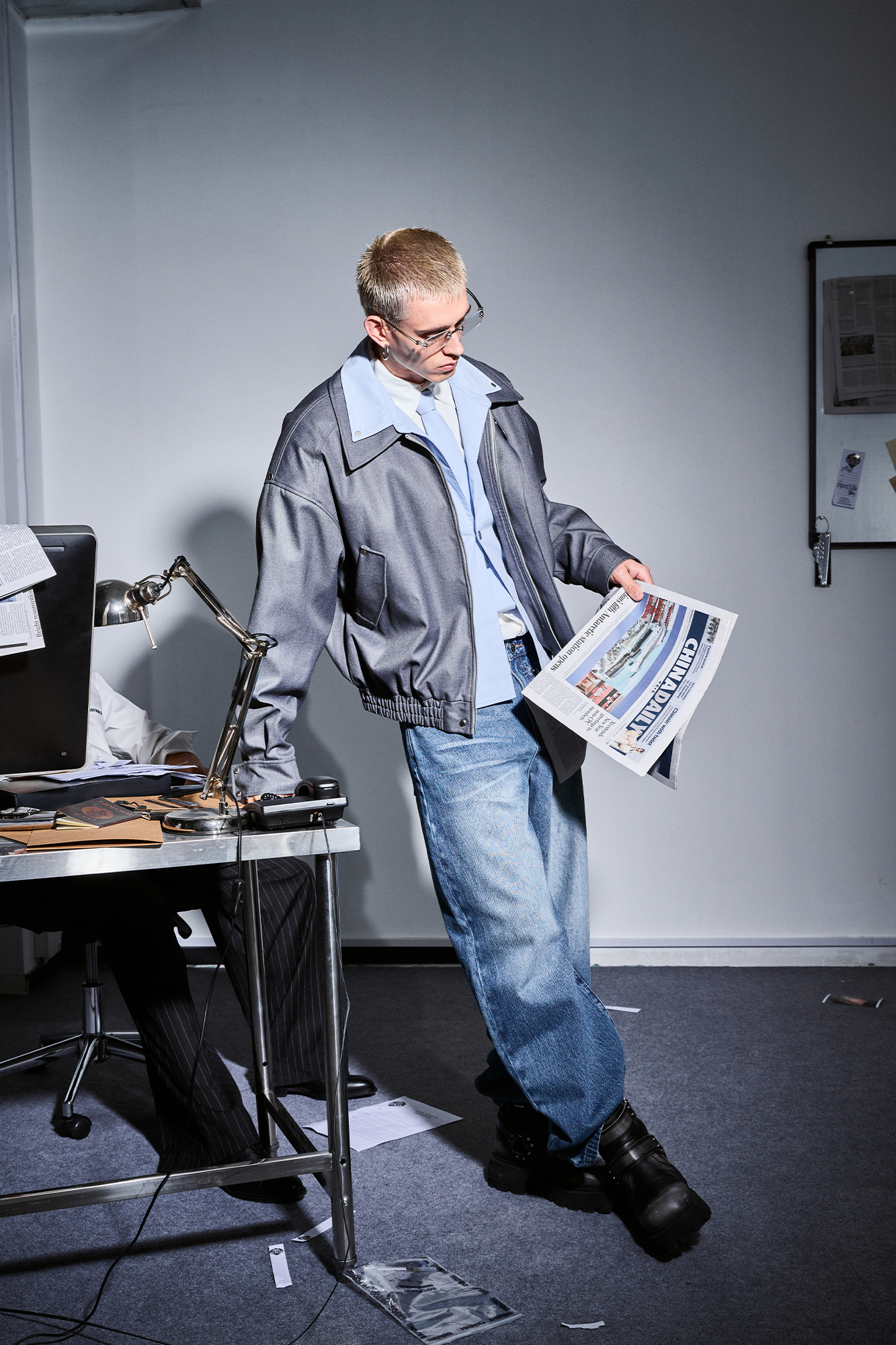 455EMBLE Double-Layered Stand-Collar Jacket