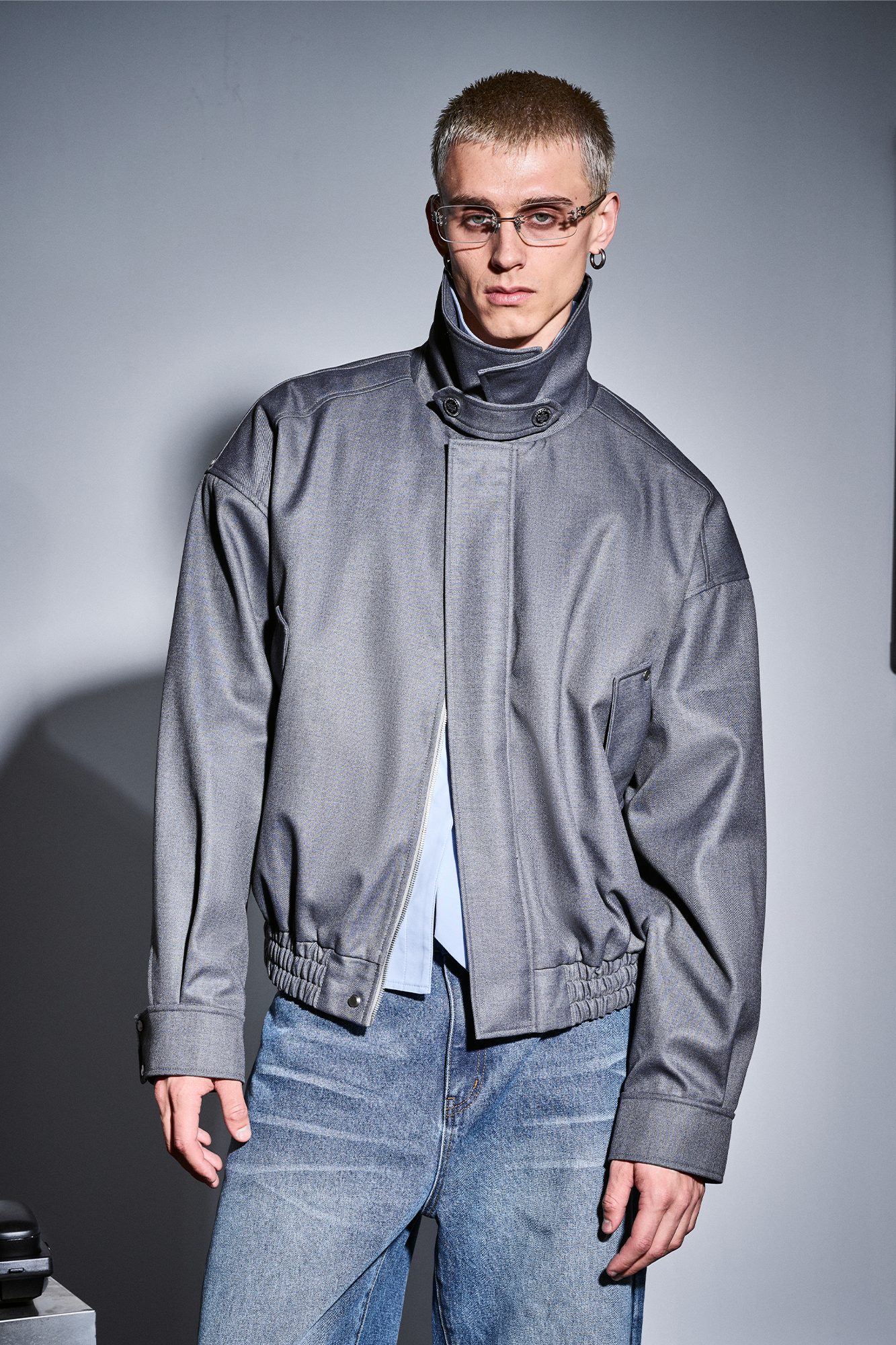455EMBLE Double-Layered Stand-Collar Jacket
