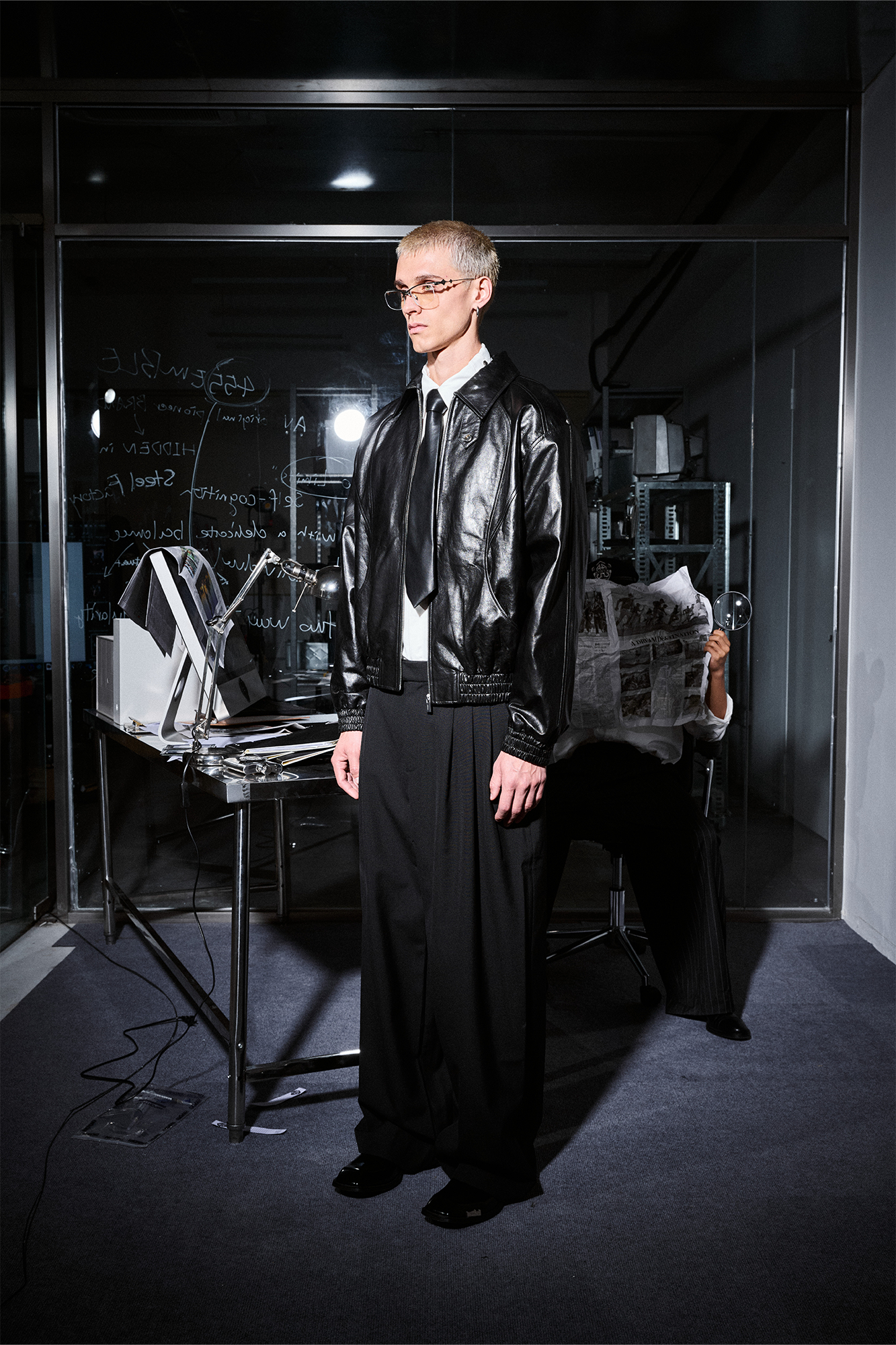 455EMBLE Glossy Leather Paneled Bomber Jacket