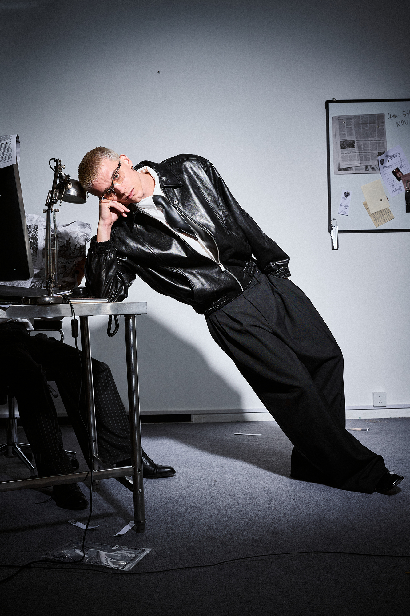 455EMBLE Glossy Leather Paneled Bomber Jacket