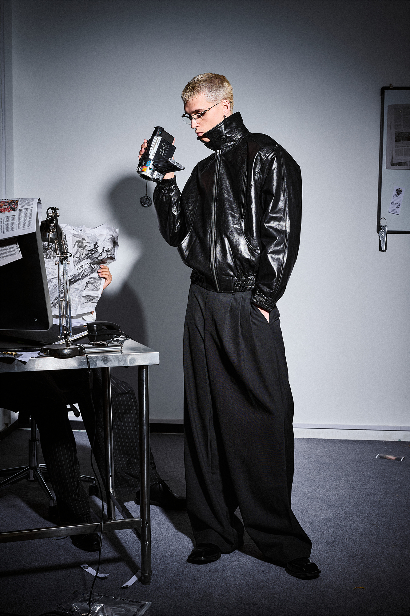 455EMBLE Glossy Leather Paneled Bomber Jacket