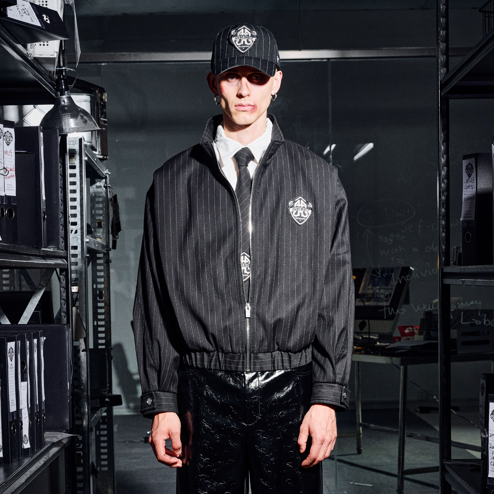 455EMBLE Pinstripe Badge Wool-Blend Blouson Jacket