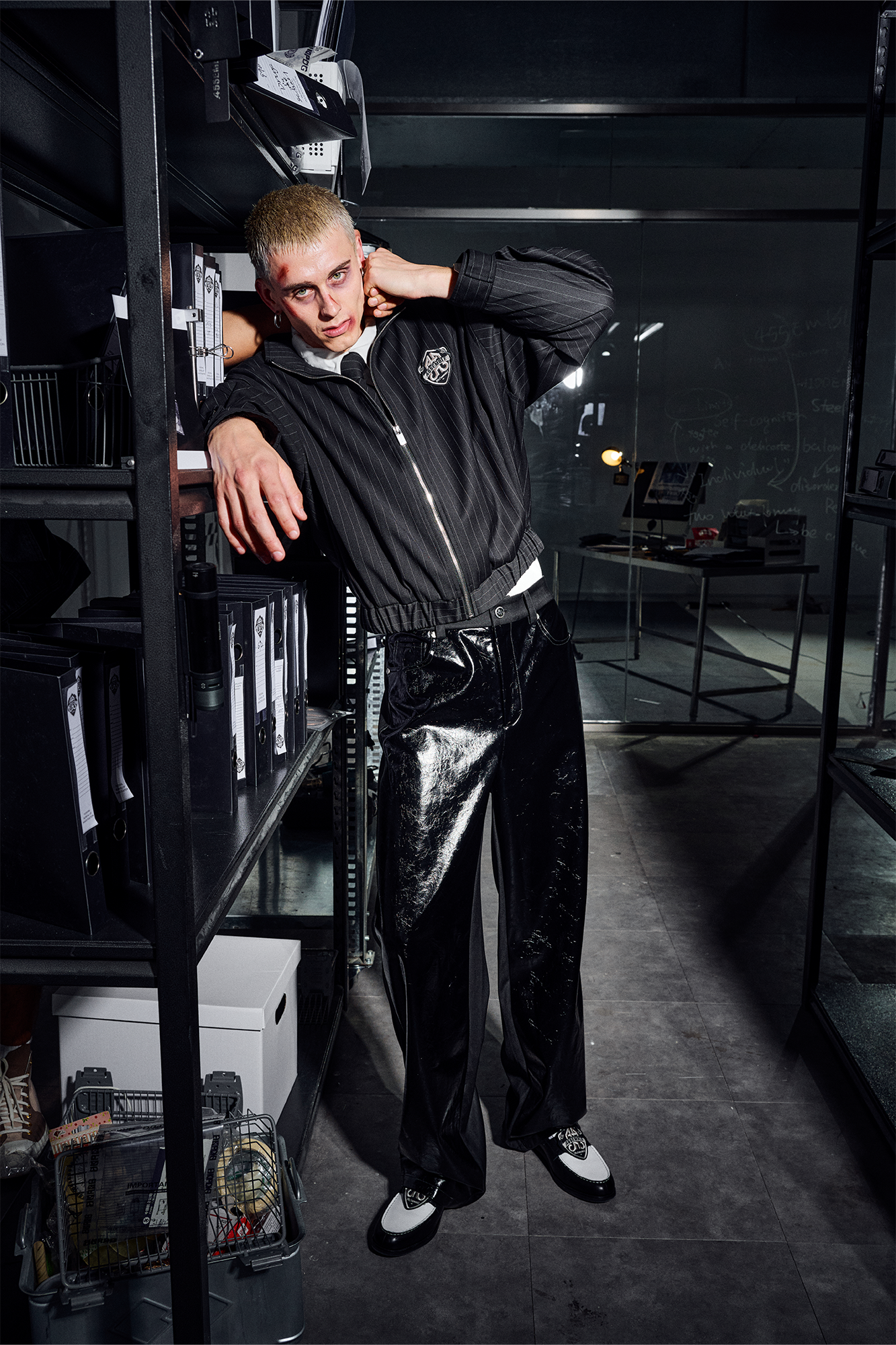 455EMBLE Pinstripe Badge Wool-Blend Blouson Jacket