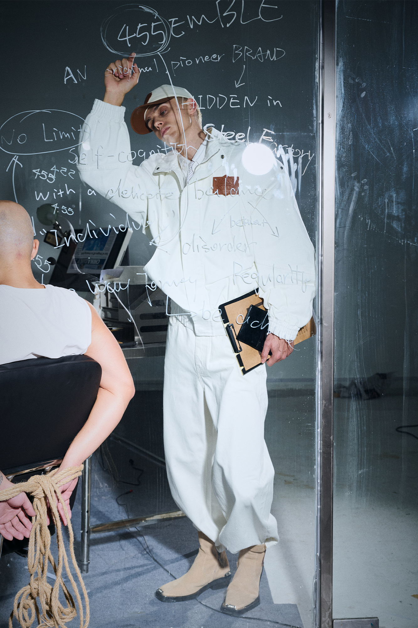 455EMBLE Faux leather Patch LOGO Denim Jacket