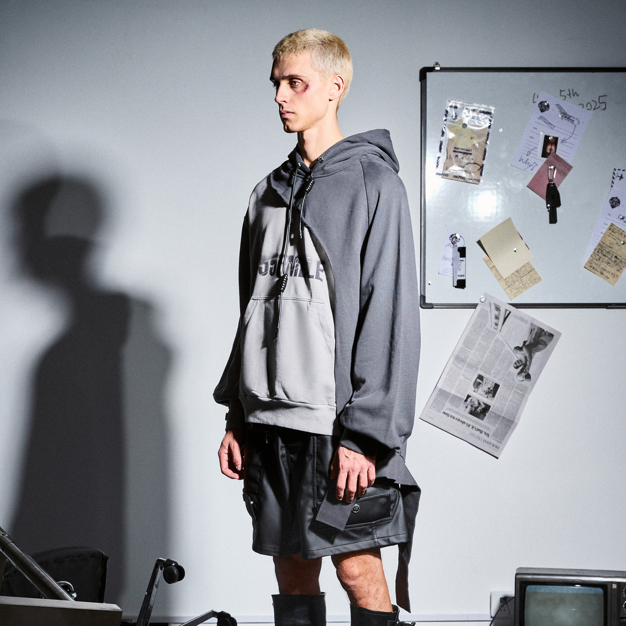 455EMBLE Distressed Spliced Contrast Hoodie