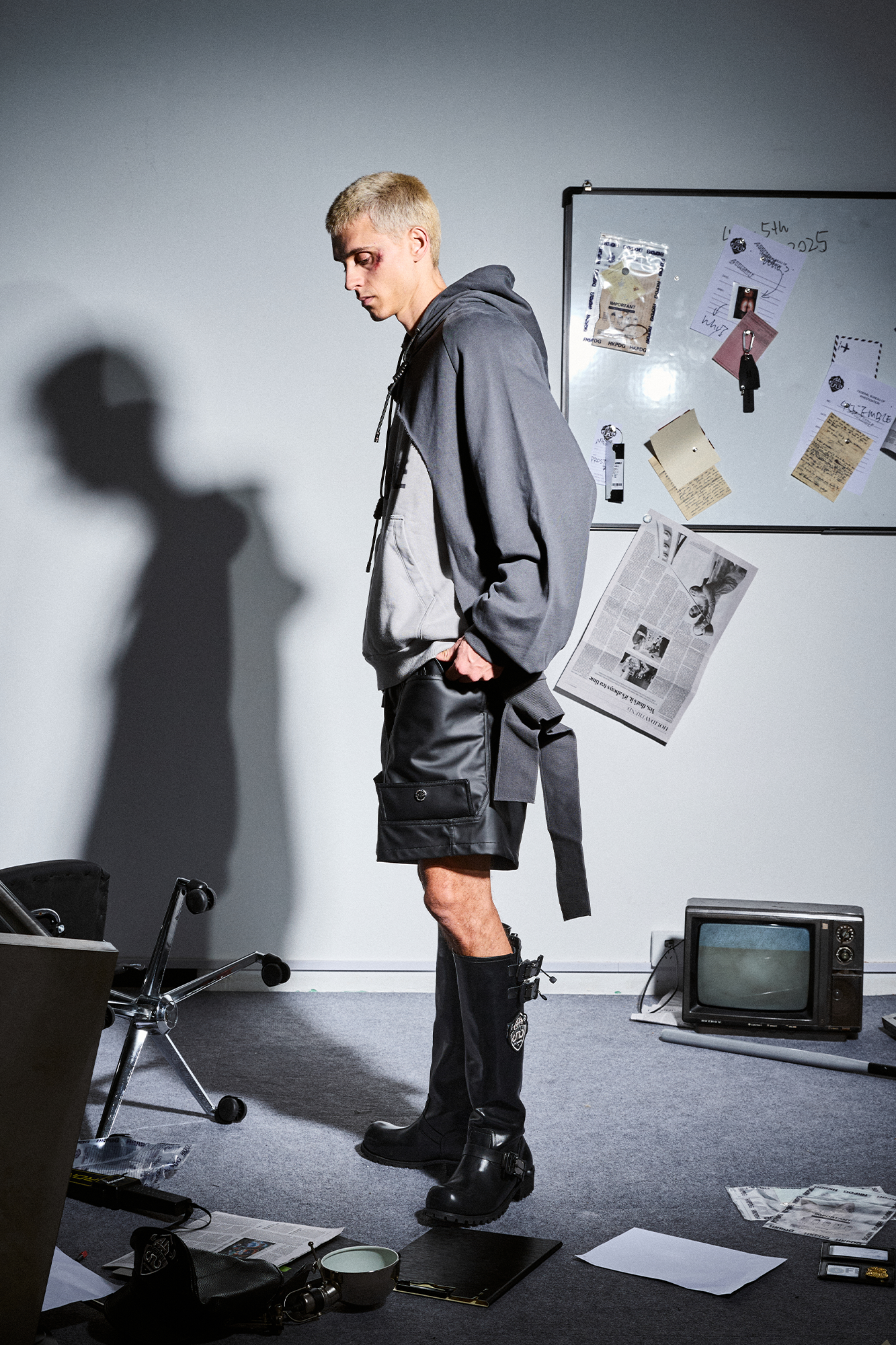 455EMBLE Distressed Spliced Contrast Hoodie