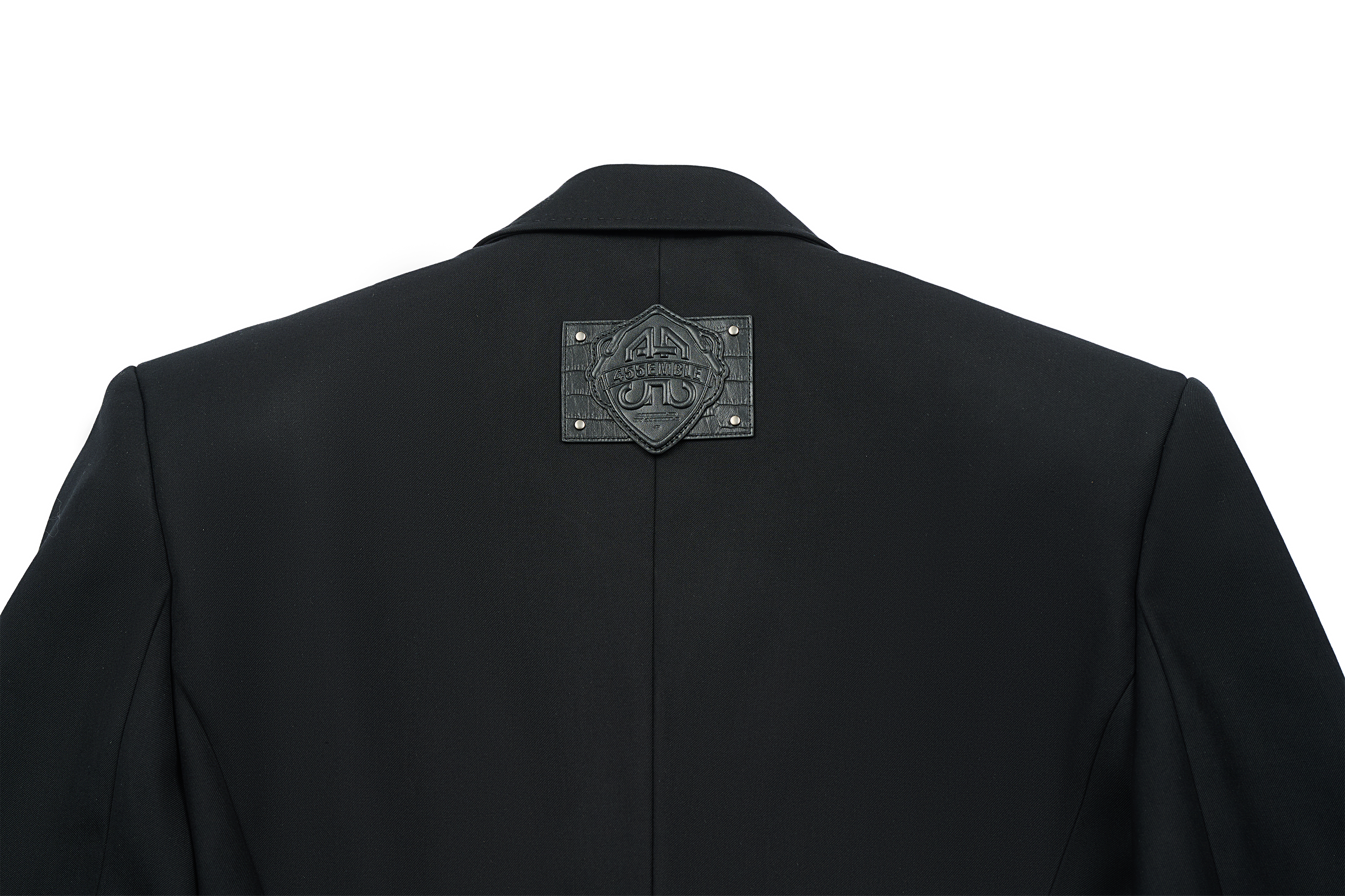 455EMBLE Paneled PU Lapel Waist-Cinched Blazer