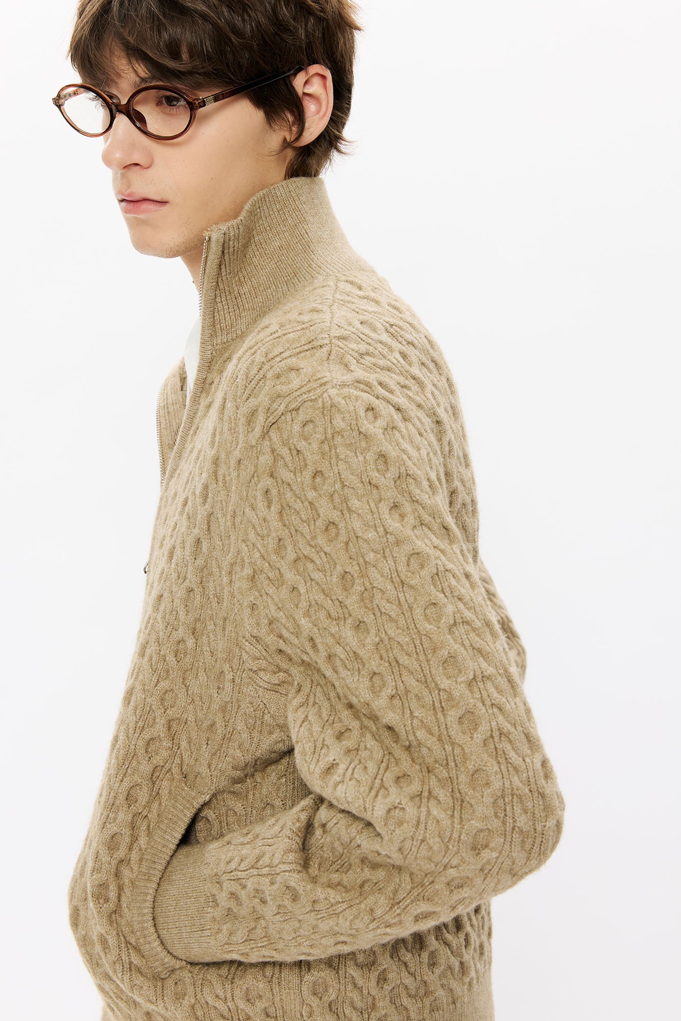 KREATE Asymmetrical Zip Cable-Knit Sweater, premium urban and streetwear designers apparel on PROJECTISR.com, KREATE