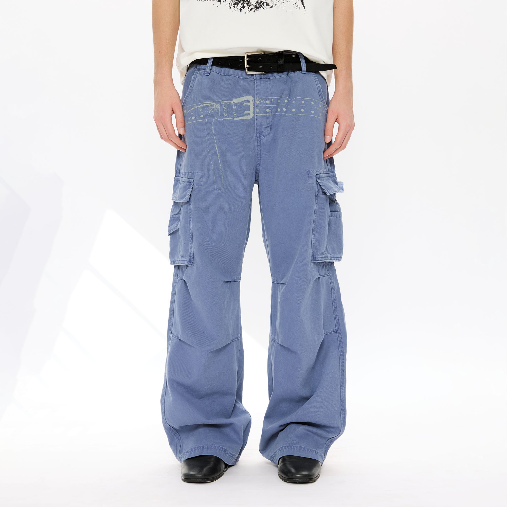 KREATE Washed Belt Graphic Crinkled Cargo Pants, premium urban and streetwear designers apparel on PROJECTISR.com, KREATE