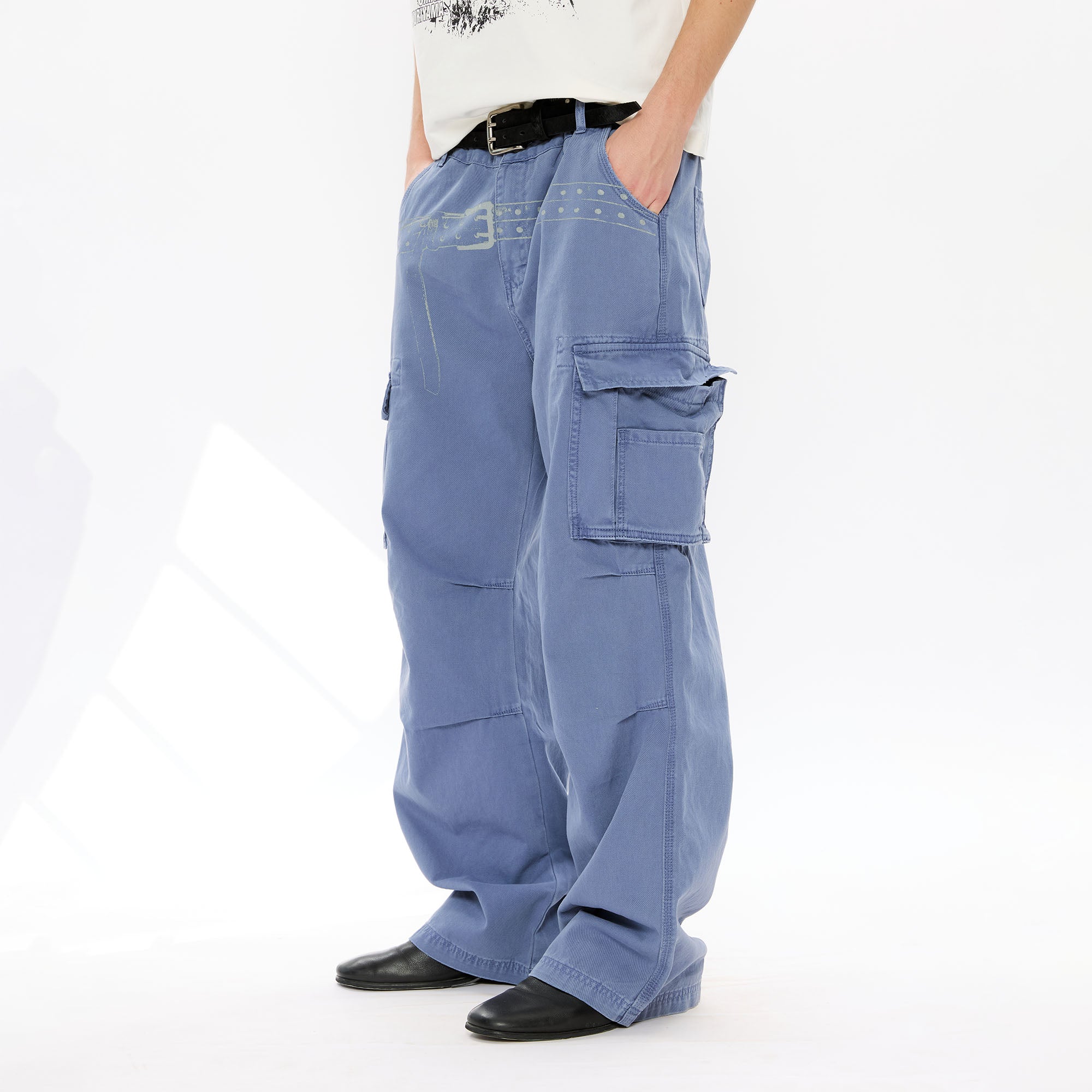 KREATE Washed Belt Graphic Crinkled Cargo Pants, premium urban and streetwear designers apparel on PROJECTISR.com, KREATE