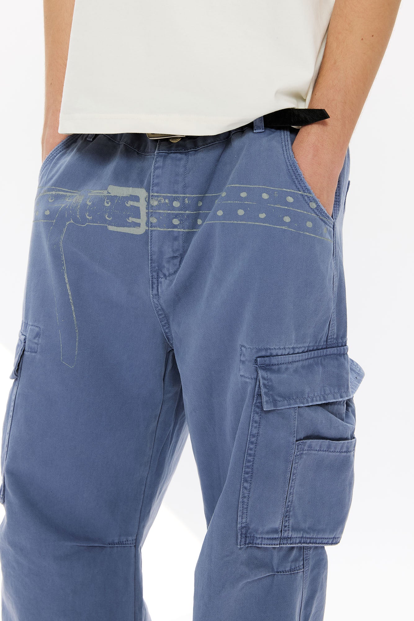KREATE Washed Belt Graphic Crinkled Cargo Pants, premium urban and streetwear designers apparel on PROJECTISR.com, KREATE
