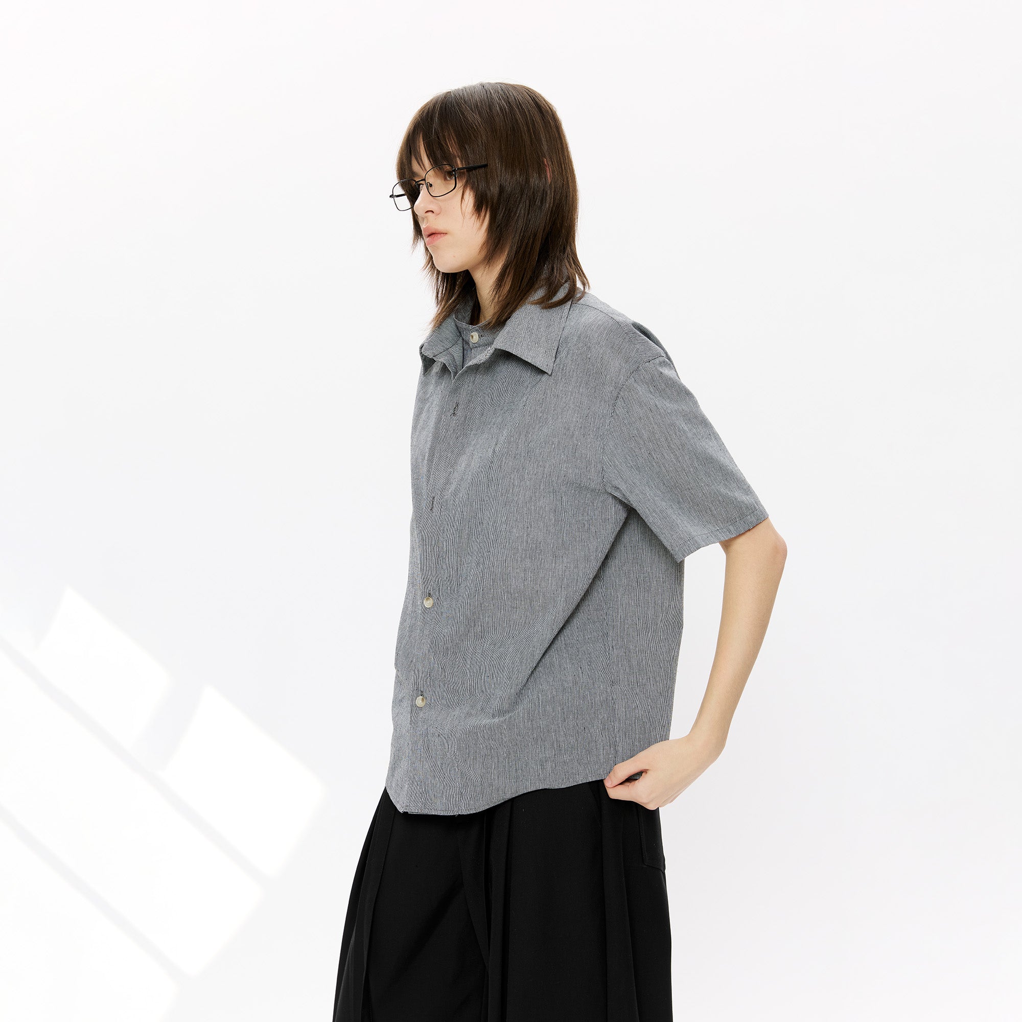 KREATE Layered-Collar Check Short Sleeve Shirt, premium urban and streetwear designers apparel on PROJECTISR.com, KREATE