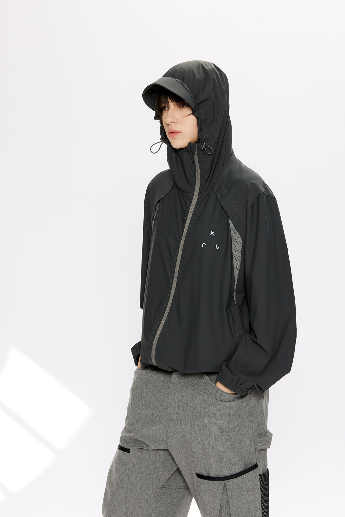 KREATE Asymmetrical-Zip Outdoor Hooded Jacket, premium urban and streetwear designers apparel on PROJECTISR.com, KREATE