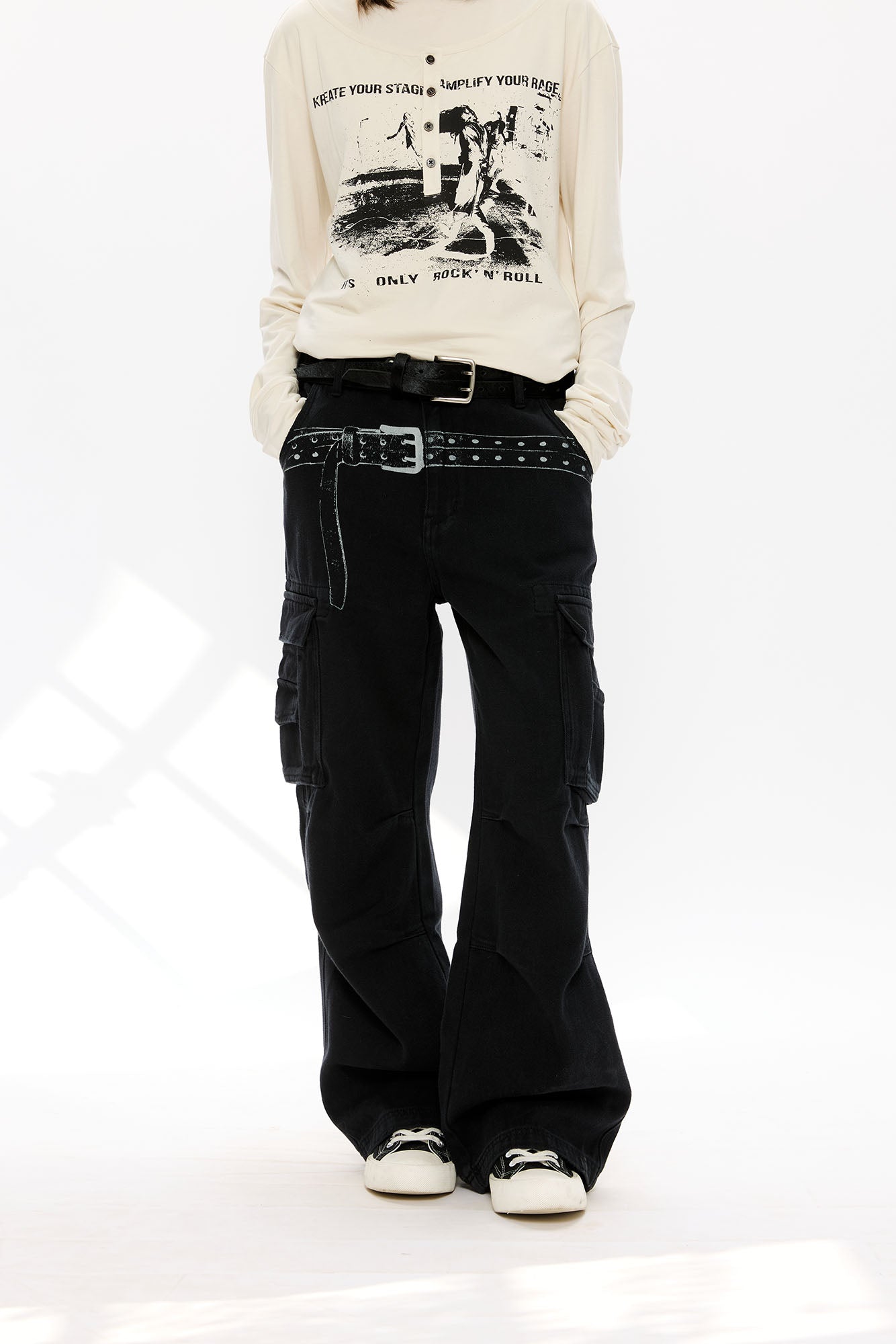 KREATE Washed Belt Graphic Crinkled Cargo Pants, premium urban and streetwear designers apparel on PROJECTISR.com, KREATE